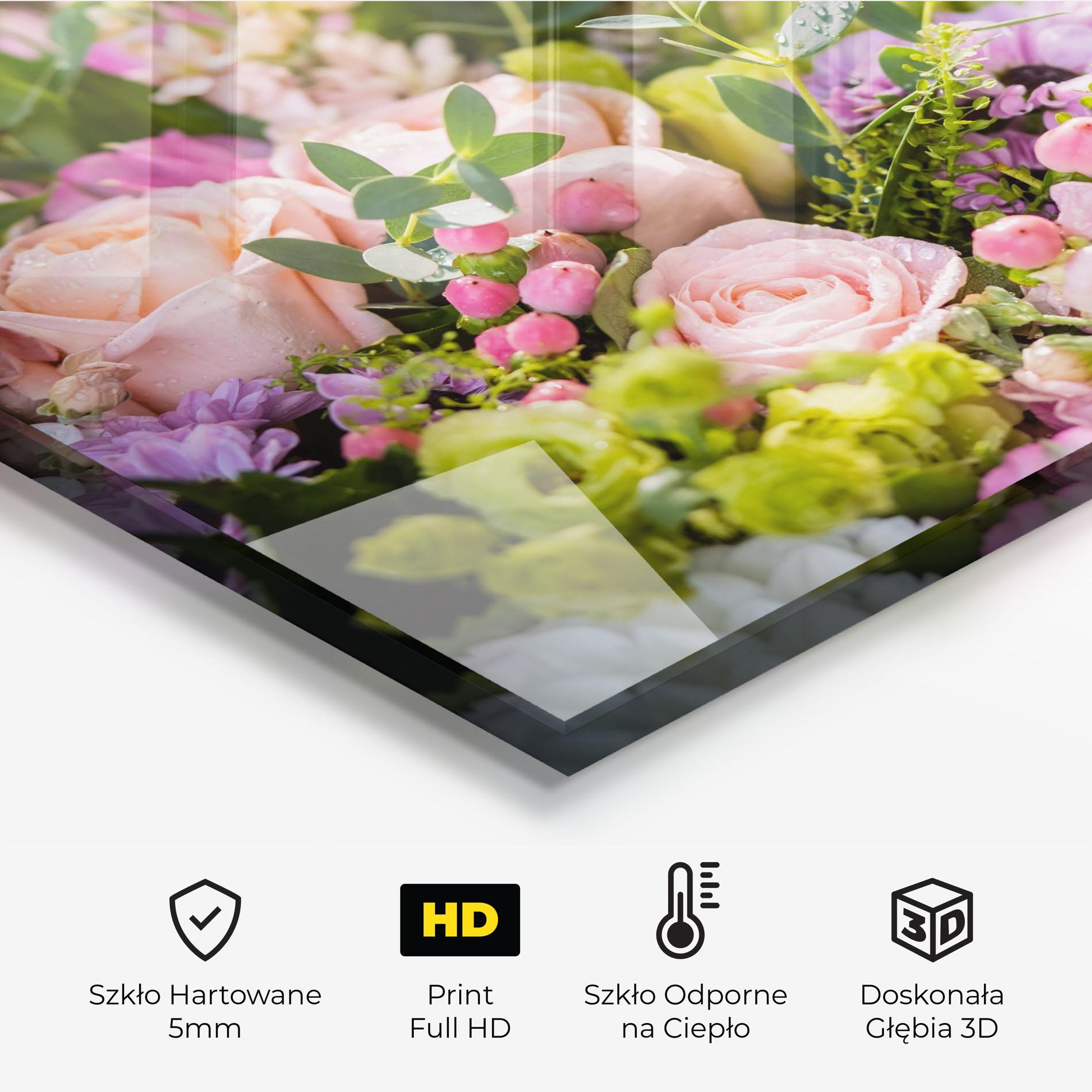 Panel Szklany do Kuchni Green Pink Bouquet mockup 2