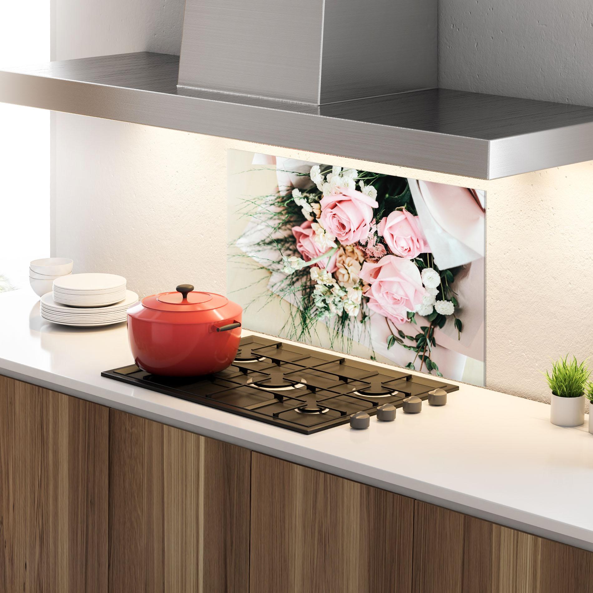 Panel Szklany do Kuchni Baby Pink Bouquet mockup 4