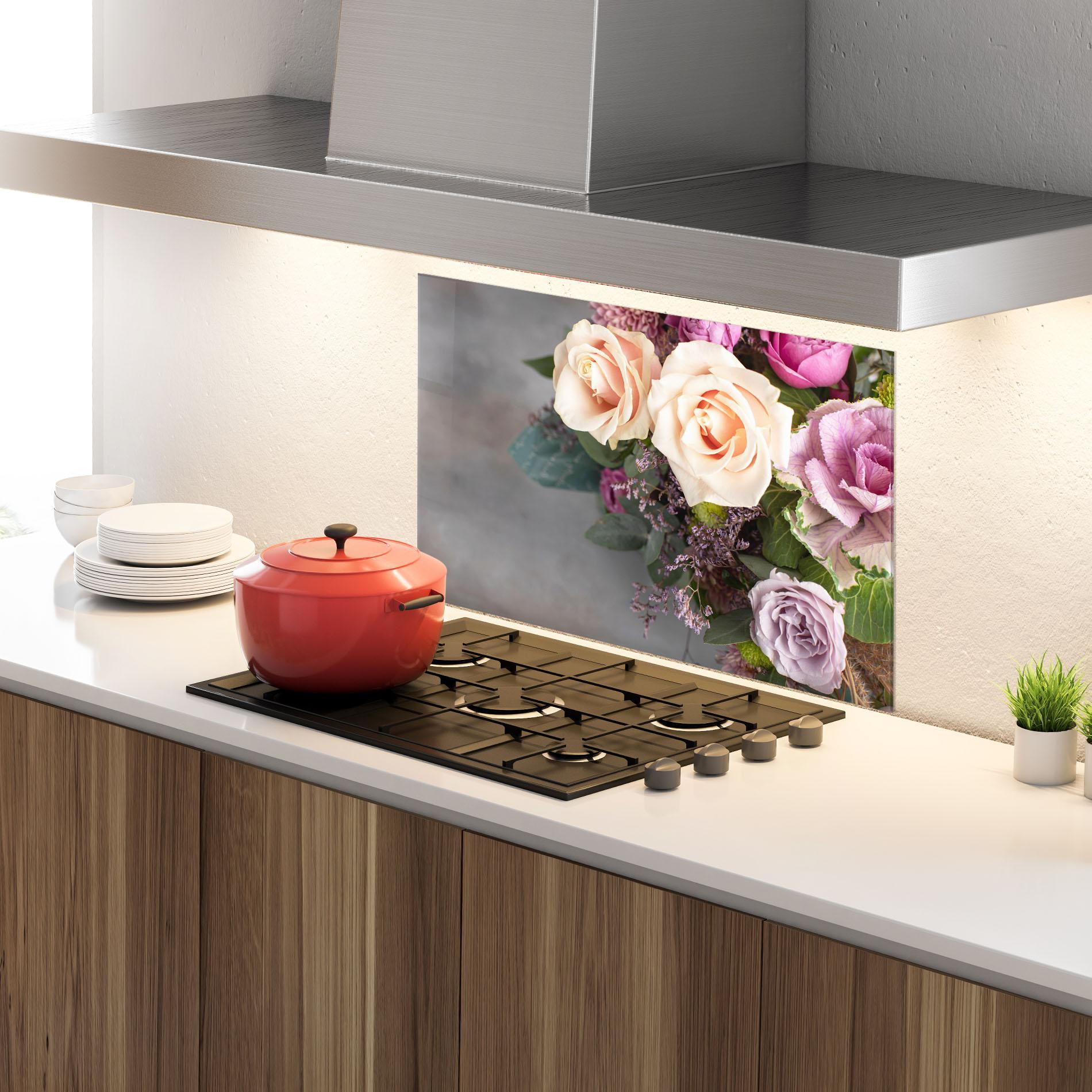 Panel Szklany do Kuchni Cream Purple Bouquet mockup 4