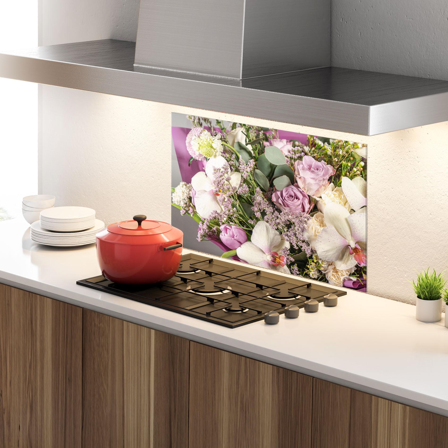 Panel Szklany do Kuchni Cute Purple Bouquet mockup 4