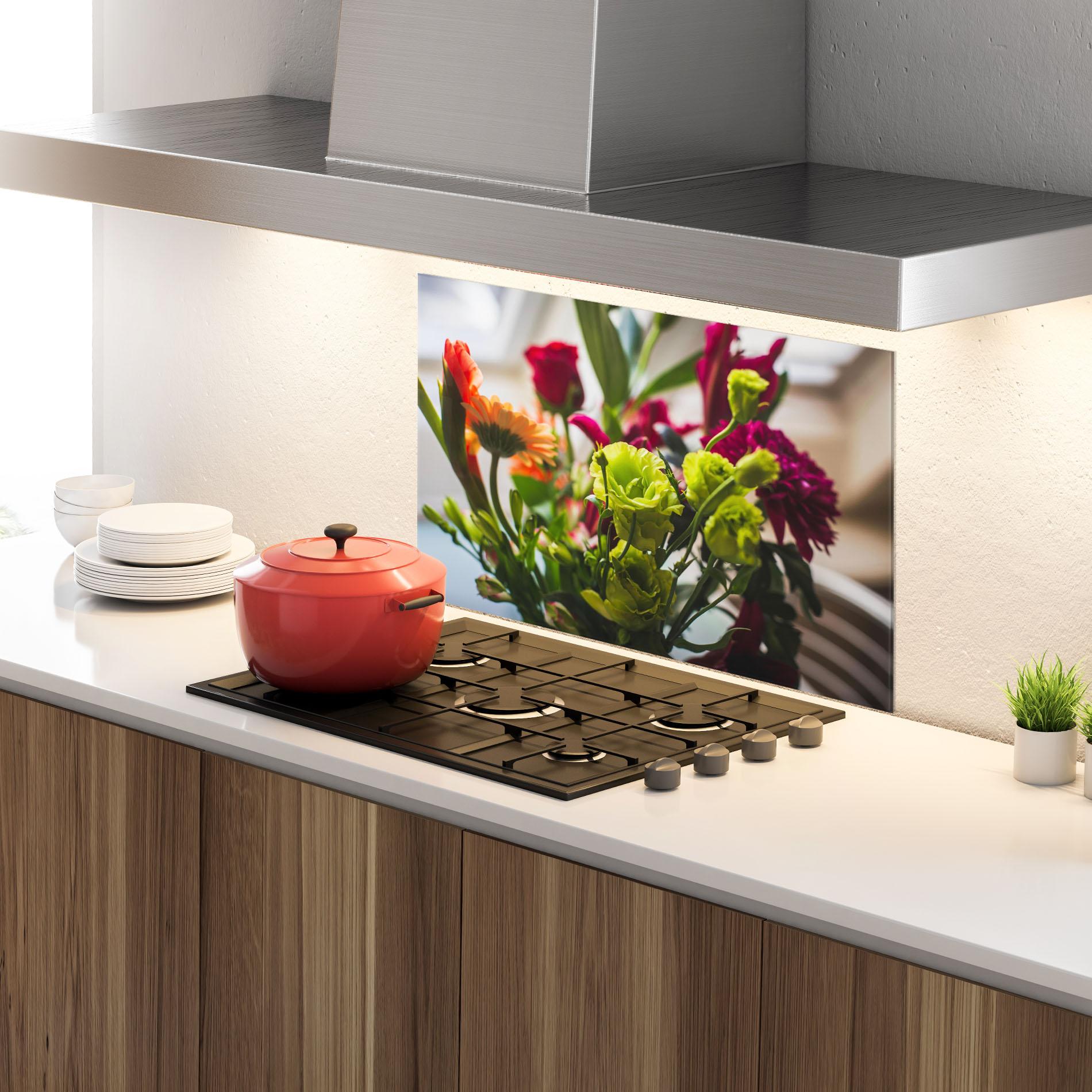 Panel Szklany do Kuchni Green Flowers Bouquet mockup 4