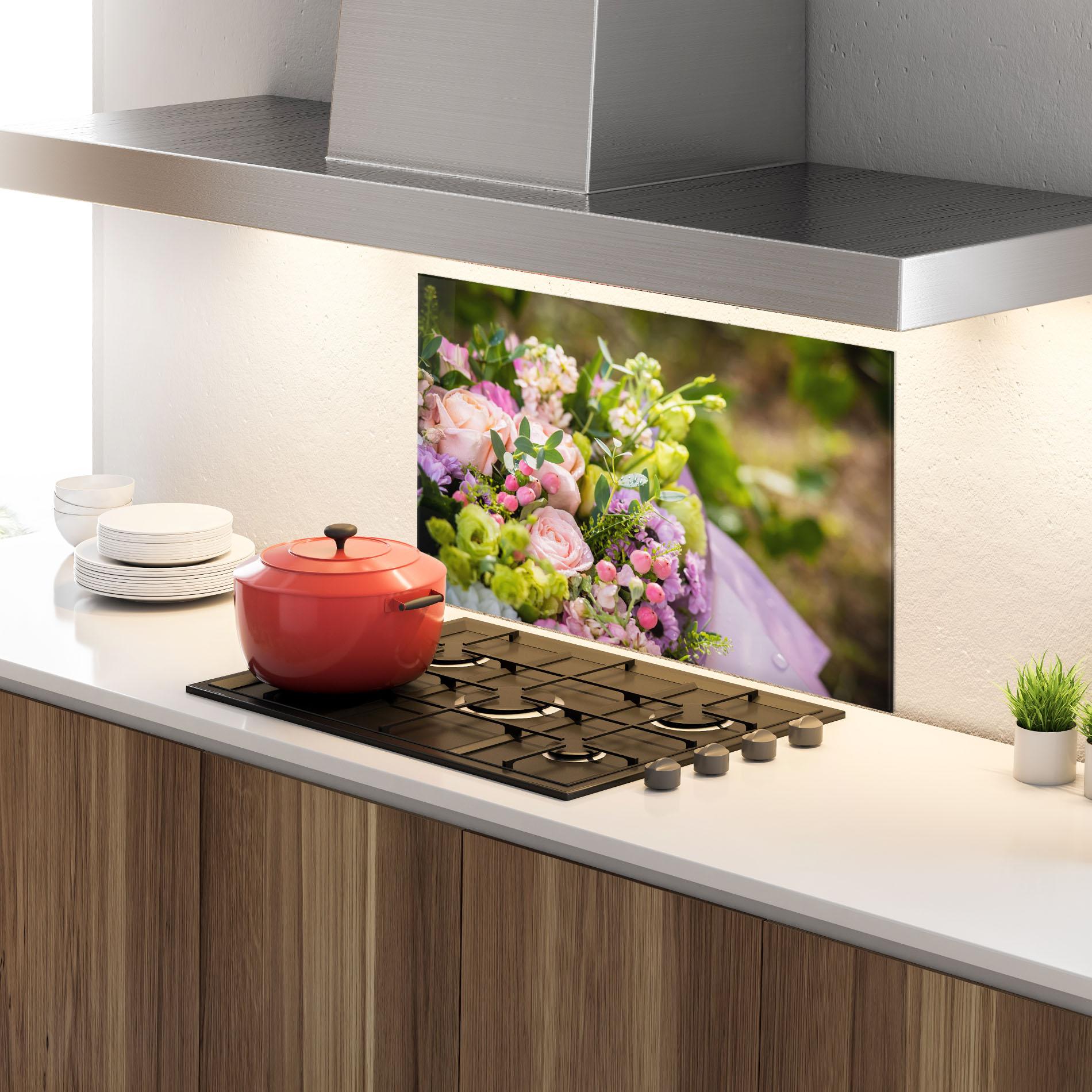 Panel Szklany do Kuchni Green Pink Bouquet mockup 4