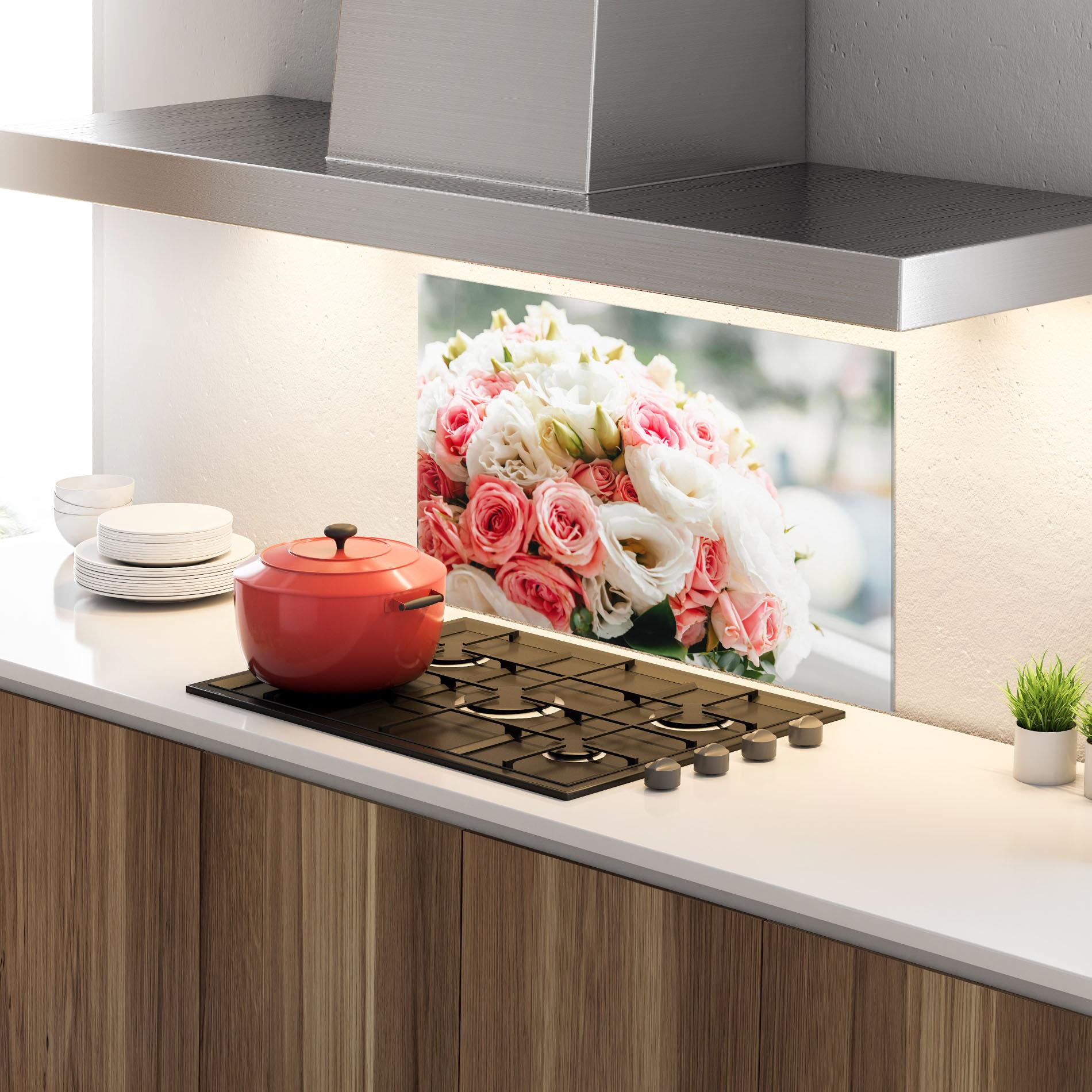 Panel Szklany do Kuchni Pink Beautiful Bouquet mockup 4
