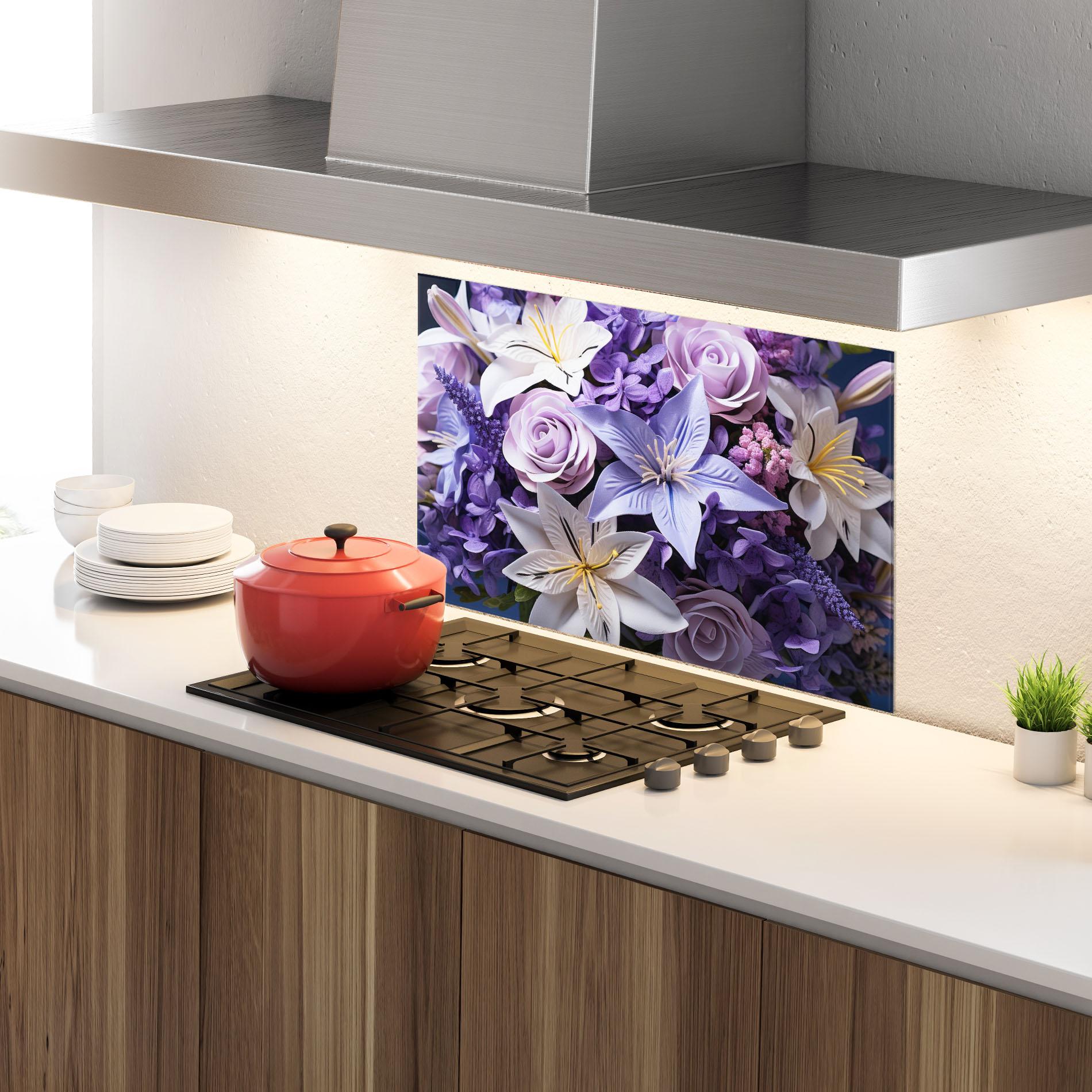 Panel Szklany do Kuchni Purple Cute Bouquet mockup 4