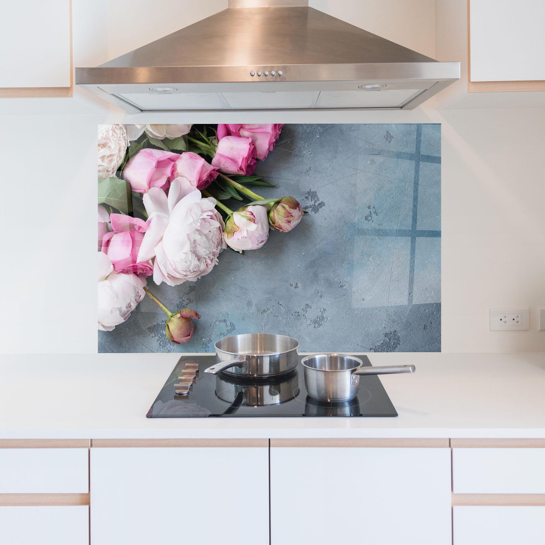 Panel Szklany do Kuchni Cute Pink Peonies mockup 5