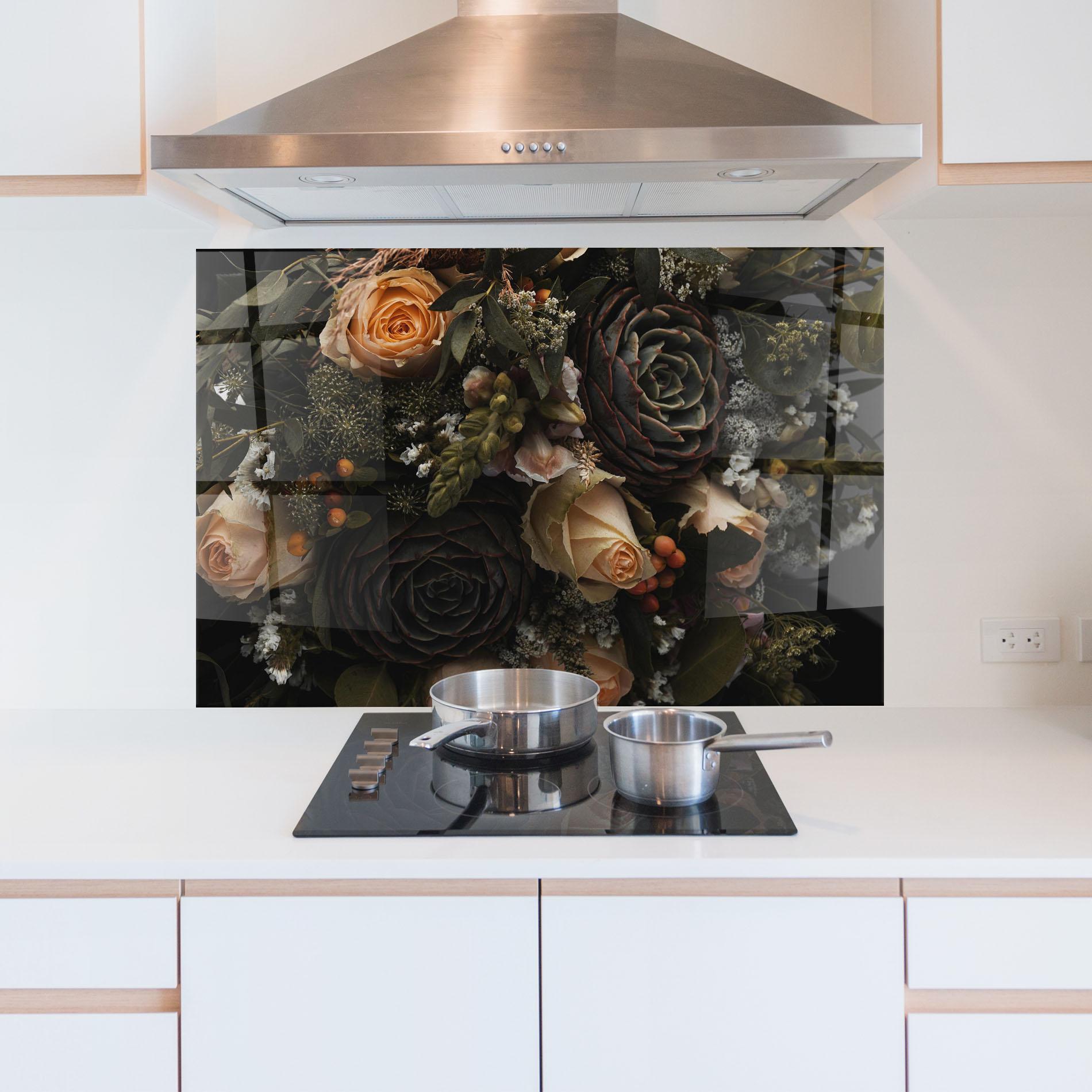 Panel Szklany do Kuchni Luxurious Black Bouquet mockup 5