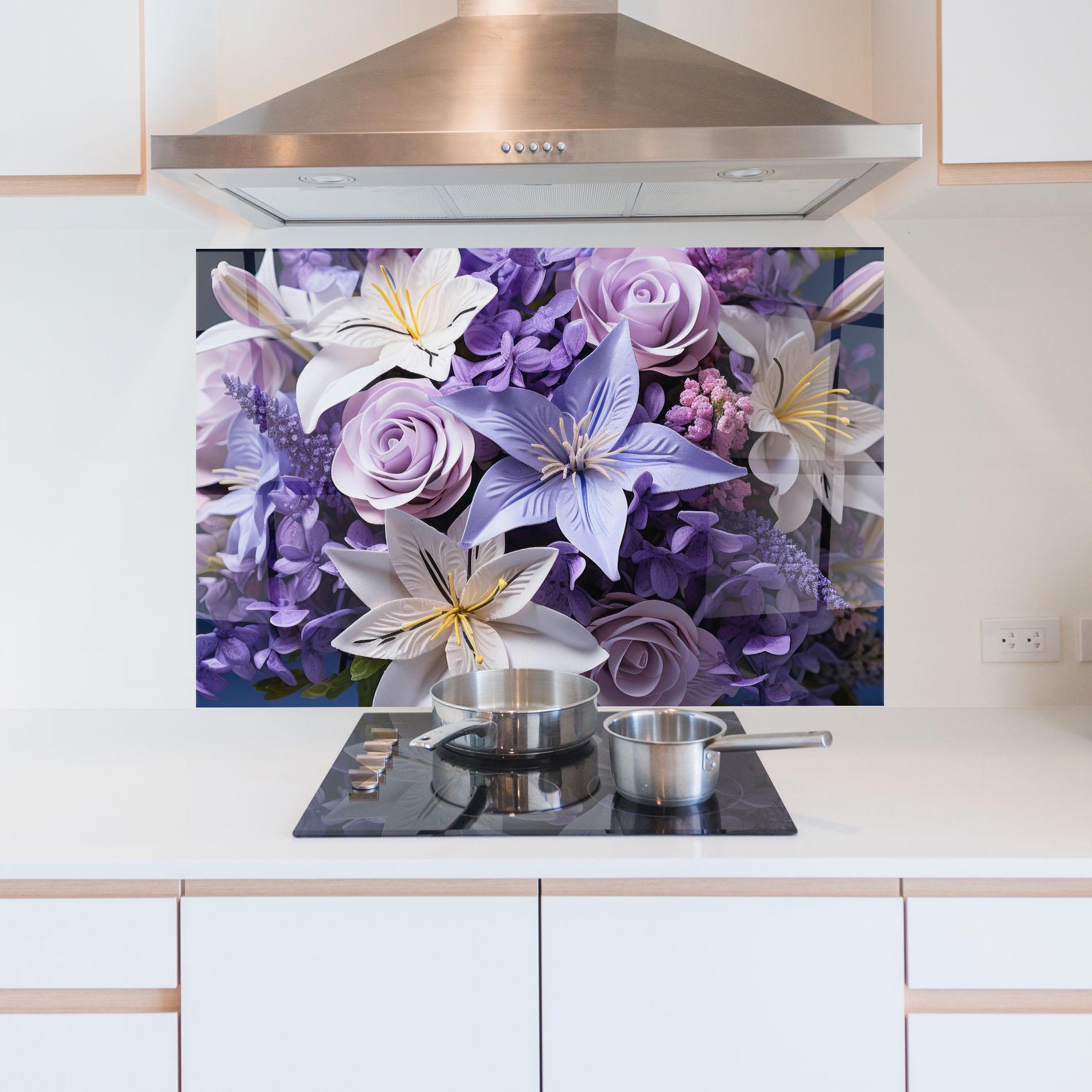Panel Szklany do Kuchni Purple Cute Bouquet mockup 5