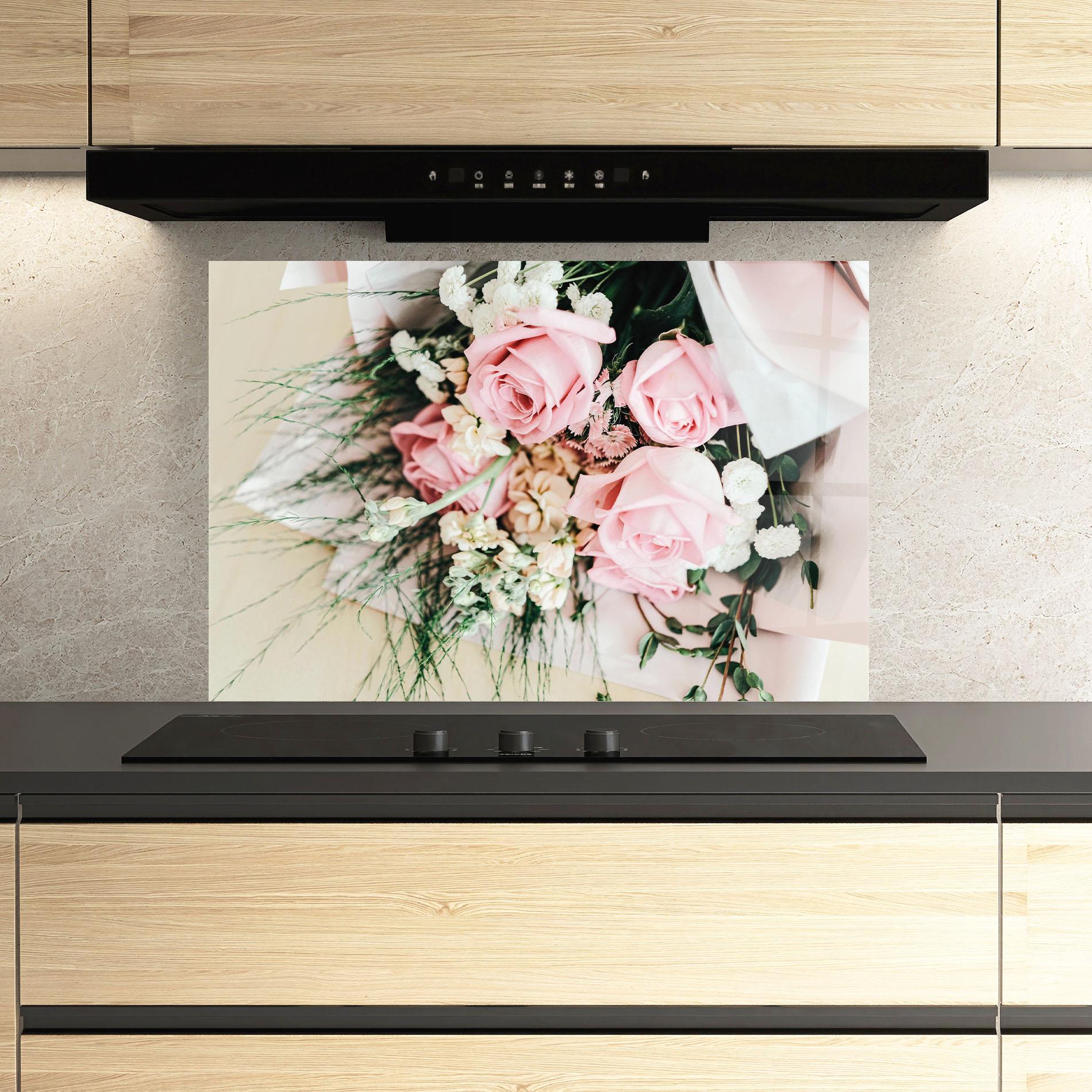 Panel Szklany do Kuchni Baby Pink Bouquet mockup 3