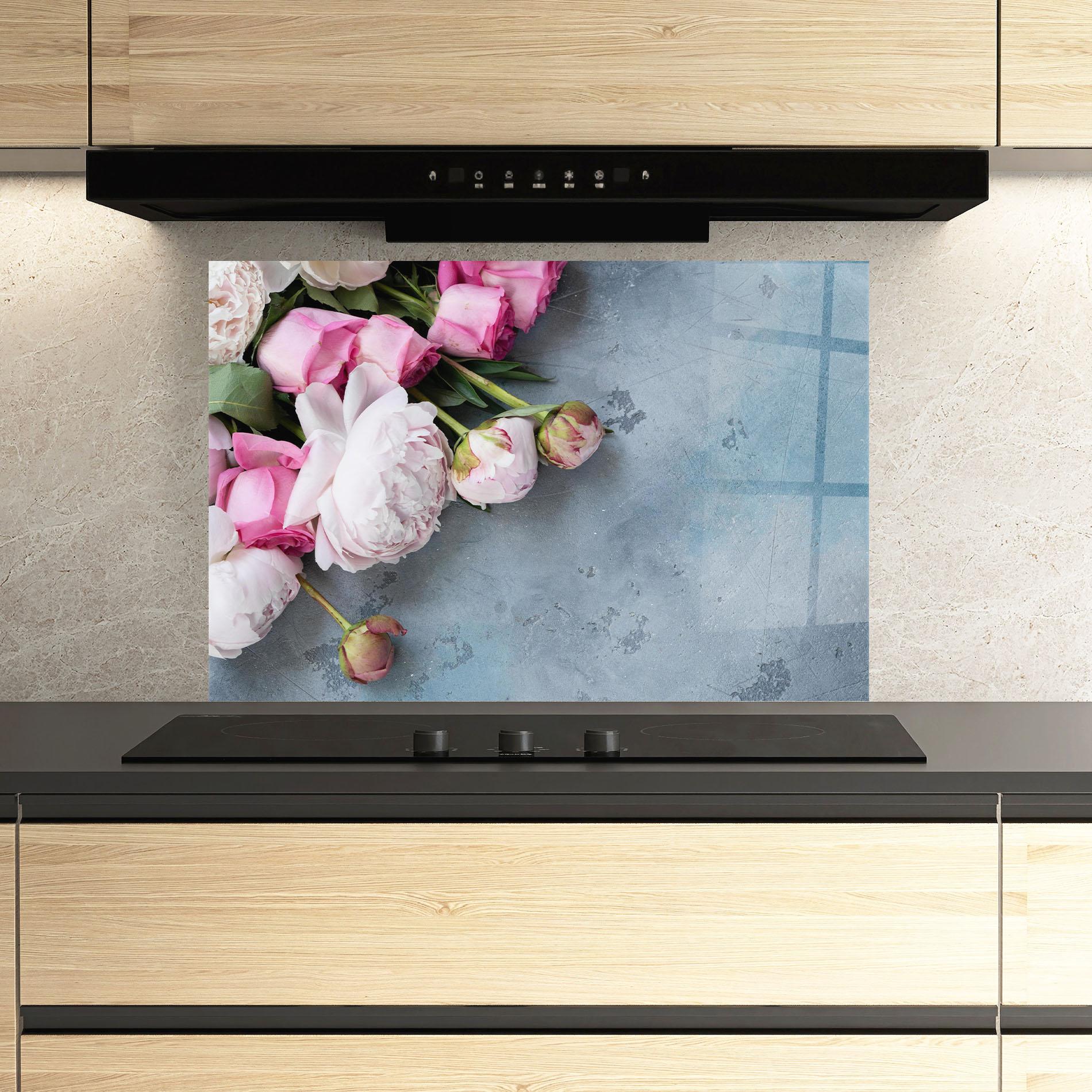 Panel Szklany do Kuchni Cute Pink Peonies mockup 3