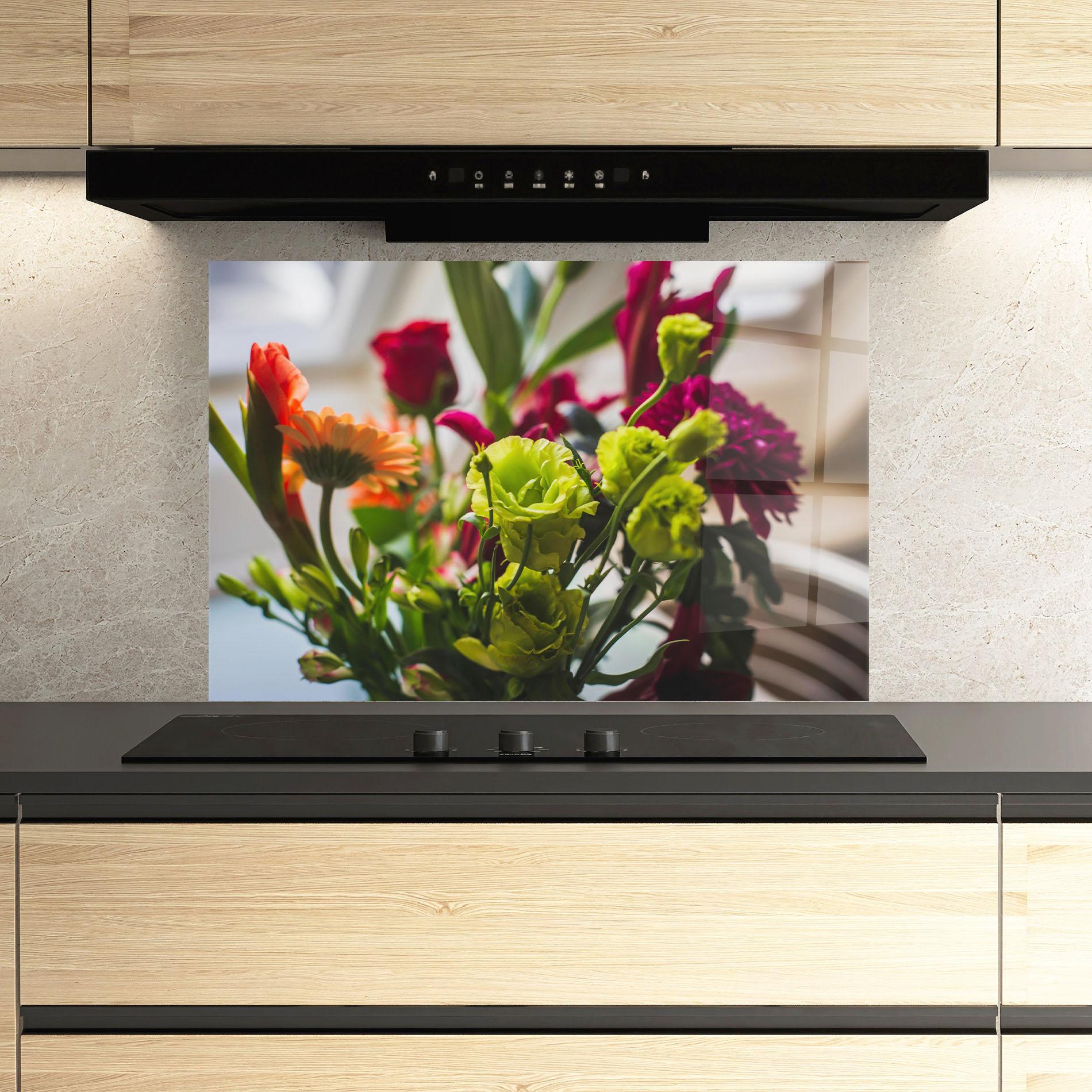 Panel Szklany do Kuchni Green Flowers Bouquet mockup 3