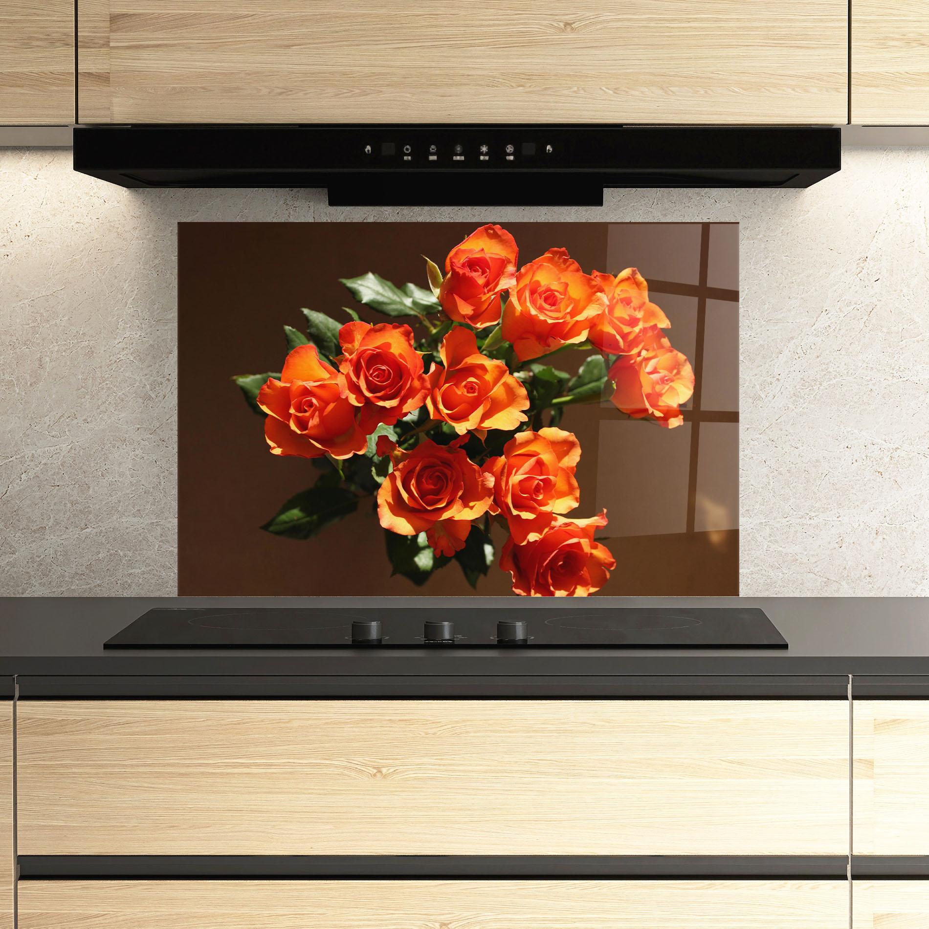 Panel Szklany do Kuchni Orange Roses Bouquet mockup 3