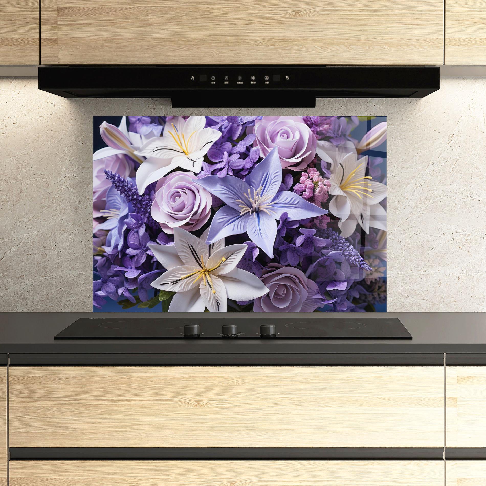Panel Szklany do Kuchni Purple Cute Bouquet mockup 3