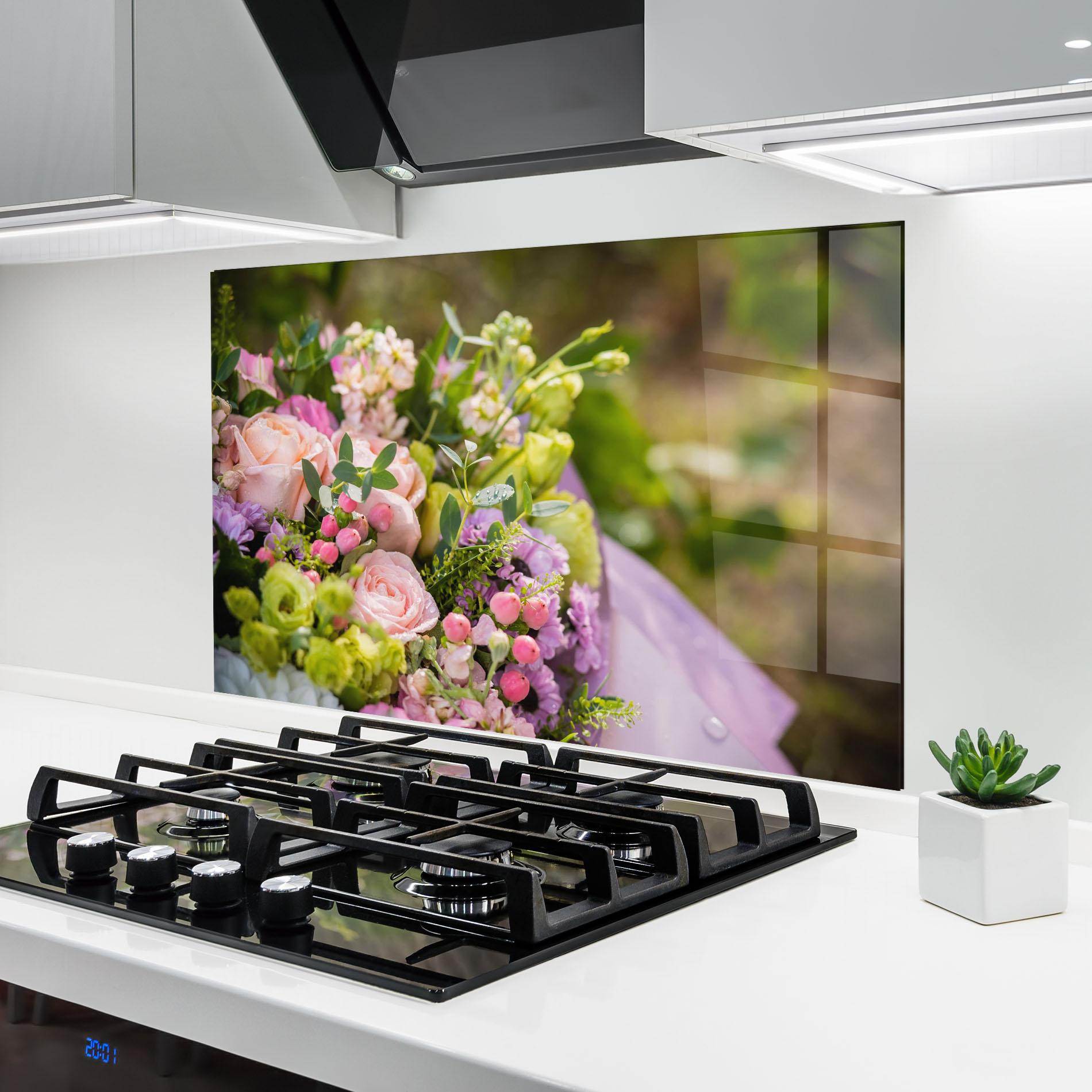 Panel Szklany do Kuchni Green Pink Bouquet mockup 6