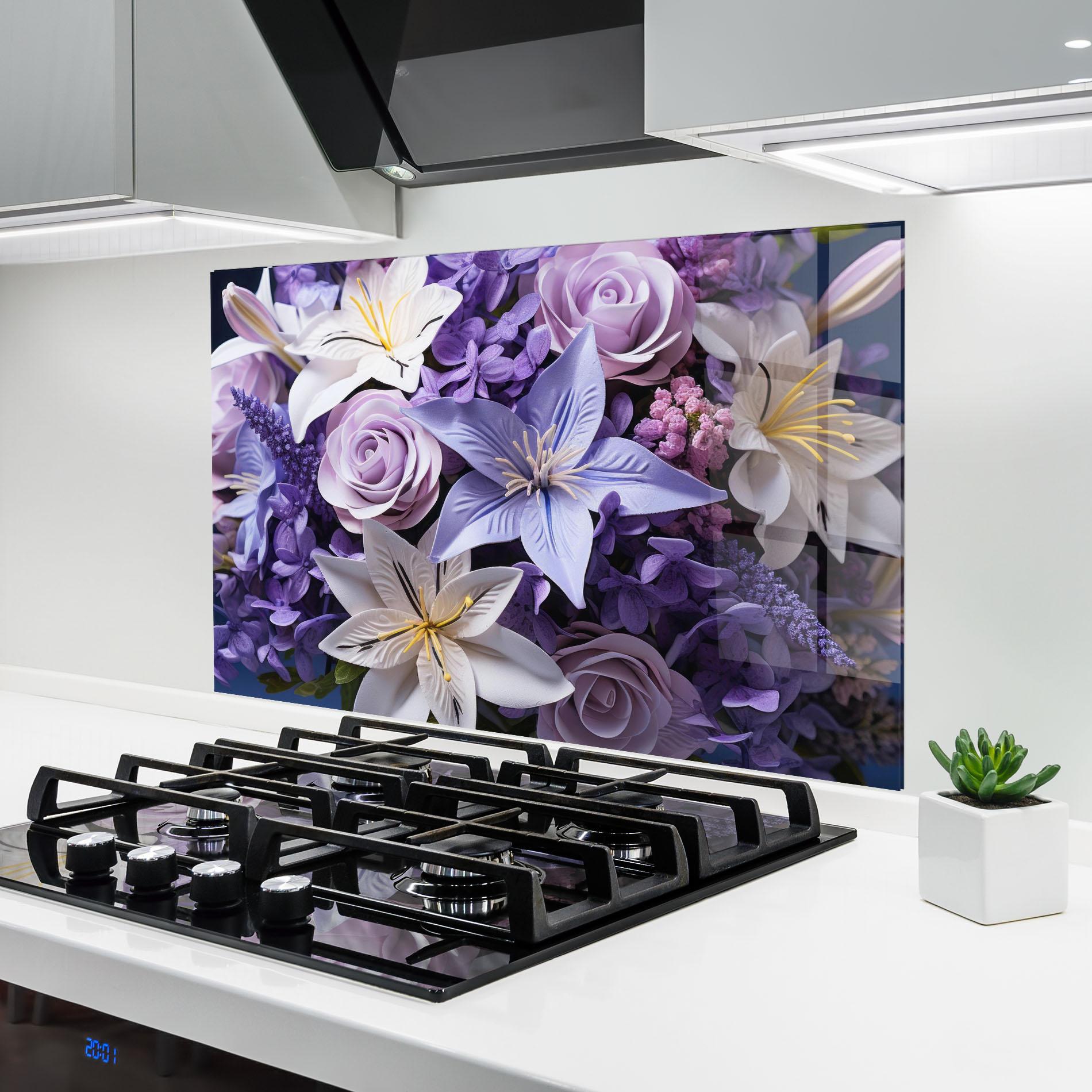 Panel Szklany do Kuchni Purple Cute Bouquet mockup 6
