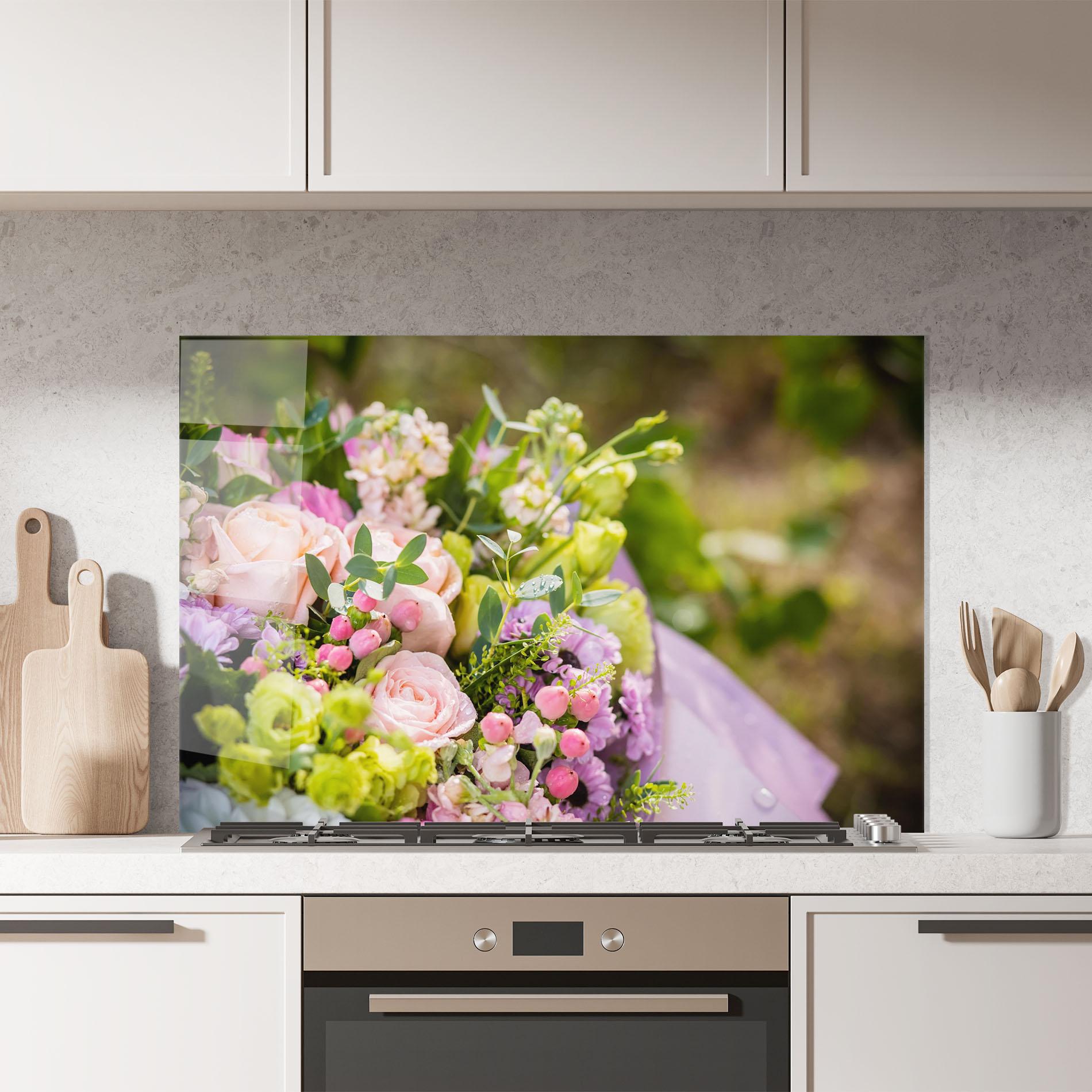 Panel Szklany do Kuchni Green Pink Bouquet mockup 7