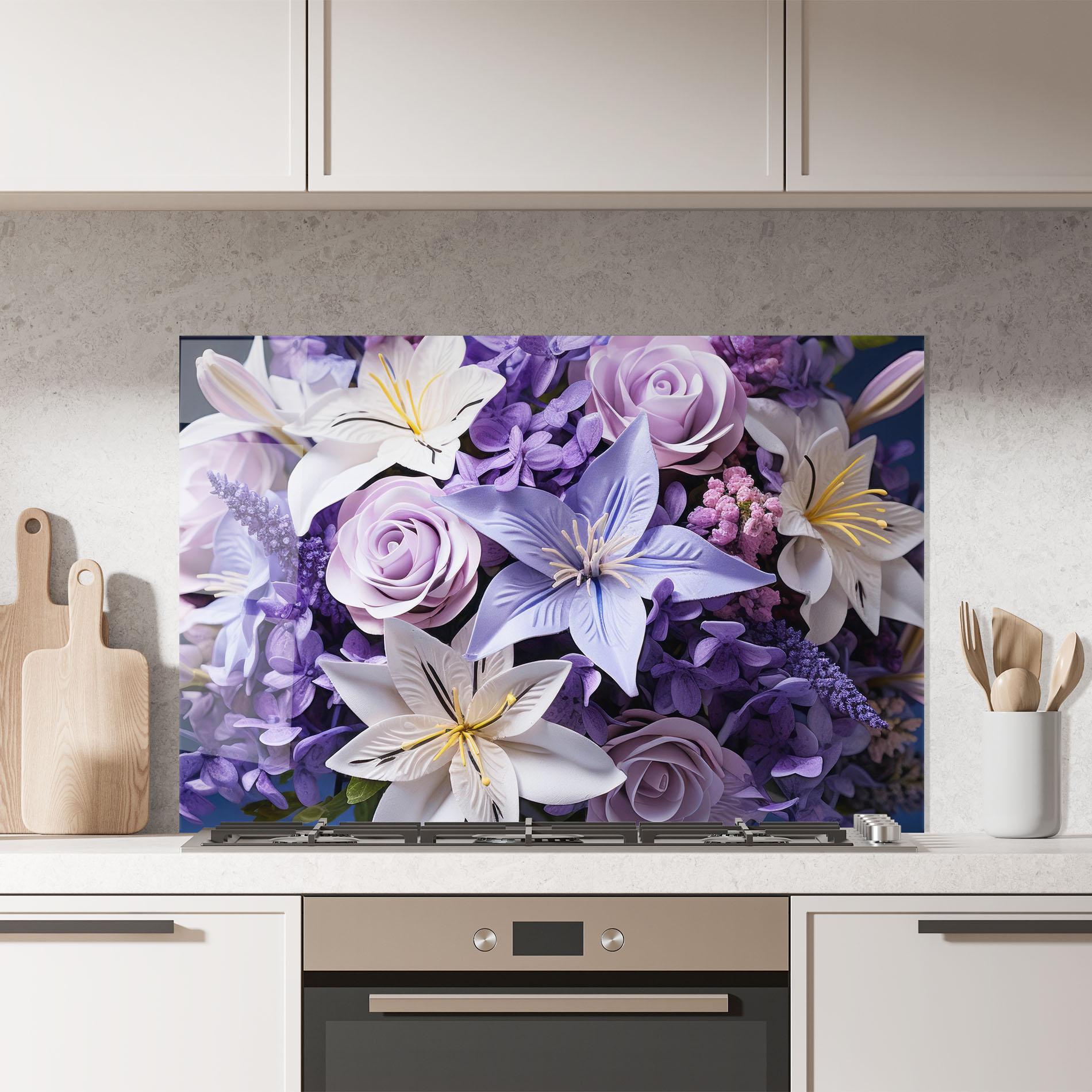 Panel Szklany do Kuchni Purple Cute Bouquet mockup 7