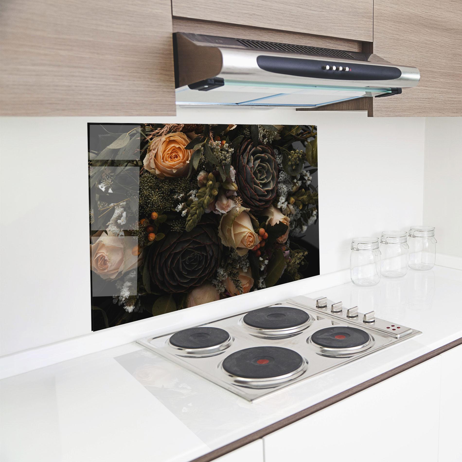 Panel Szklany do Kuchni Luxurious Black Bouquet mockup 8
