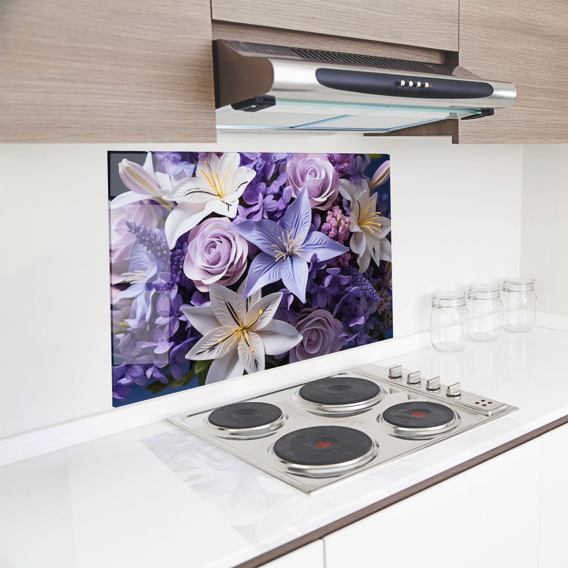 Panel Szklany do Kuchni Purple Cute Bouquet mockup 8