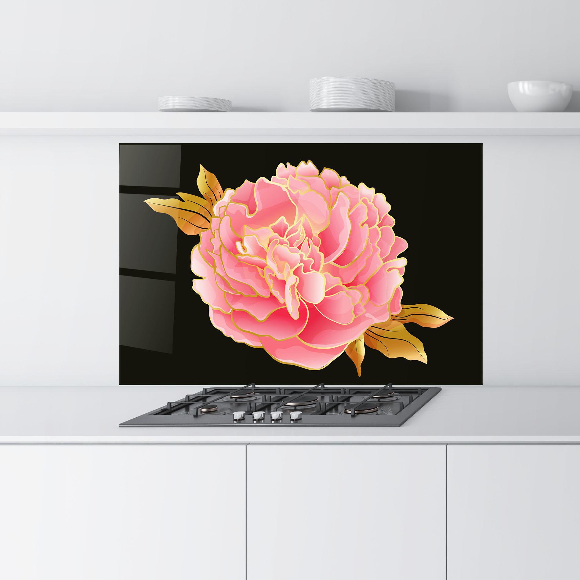 Panel Szklany do Kuchni Gold Pinkk Peony mockup 9