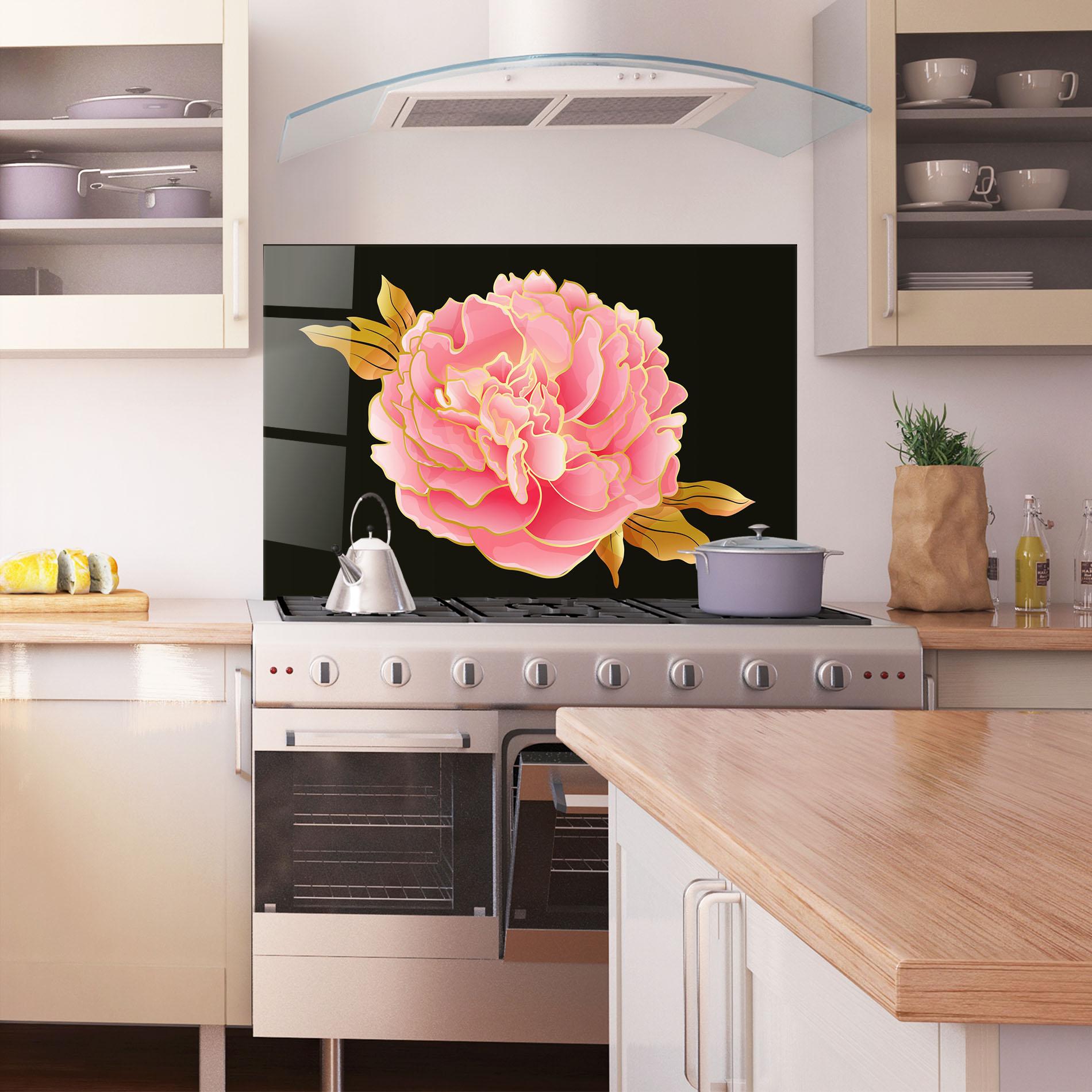 Panel Szklany do Kuchni Gold Pinkk Peony mockup 1