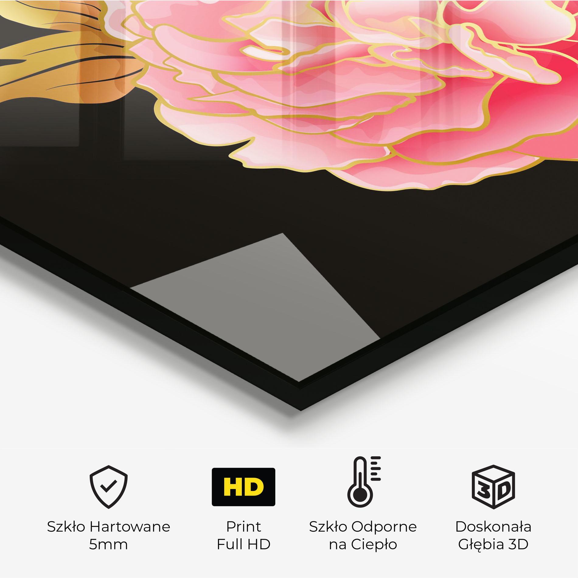 Panel Szklany do Kuchni Gold Pinkk Peony mockup 2