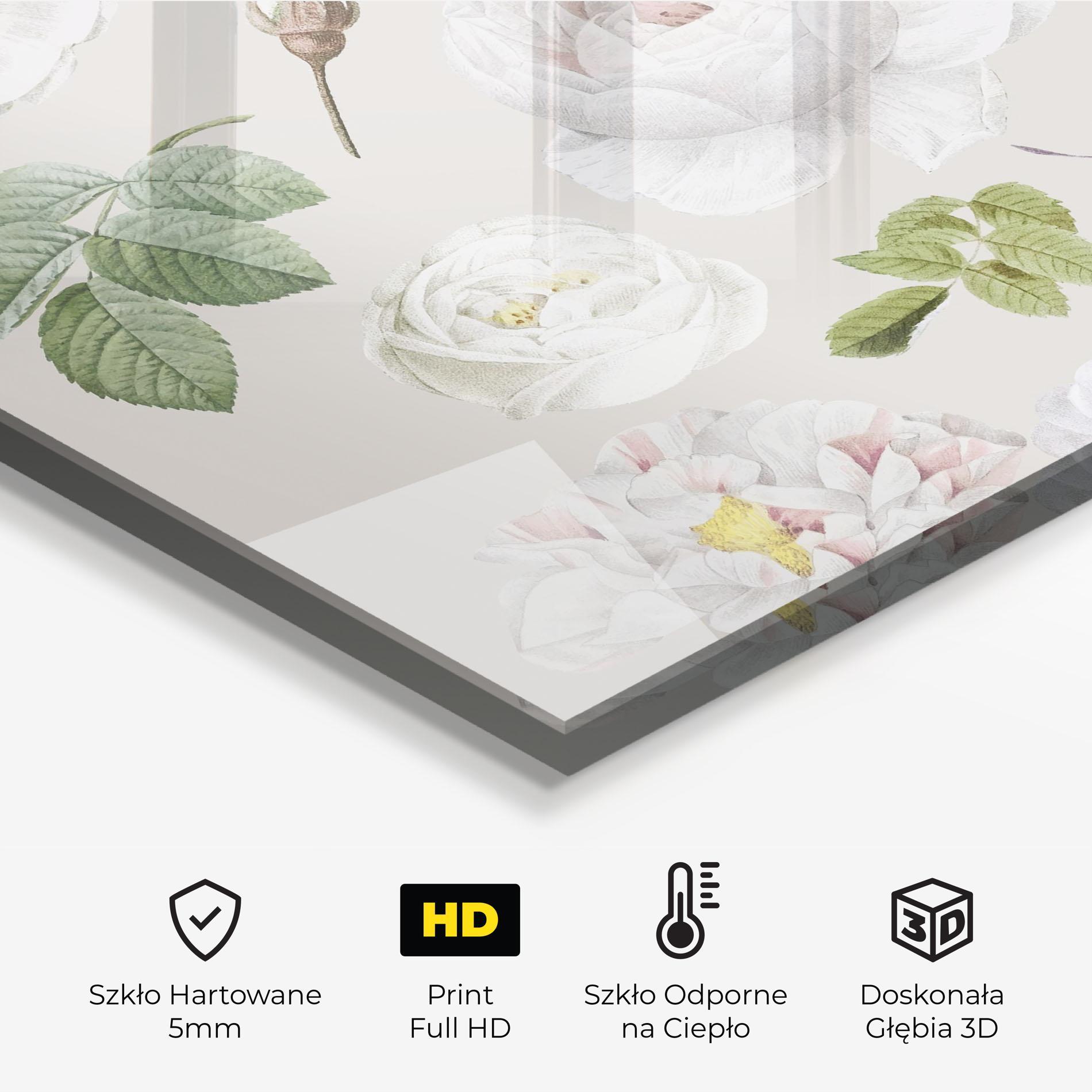 Panel Szklany do Kuchni White Peony On Cream mockup 2