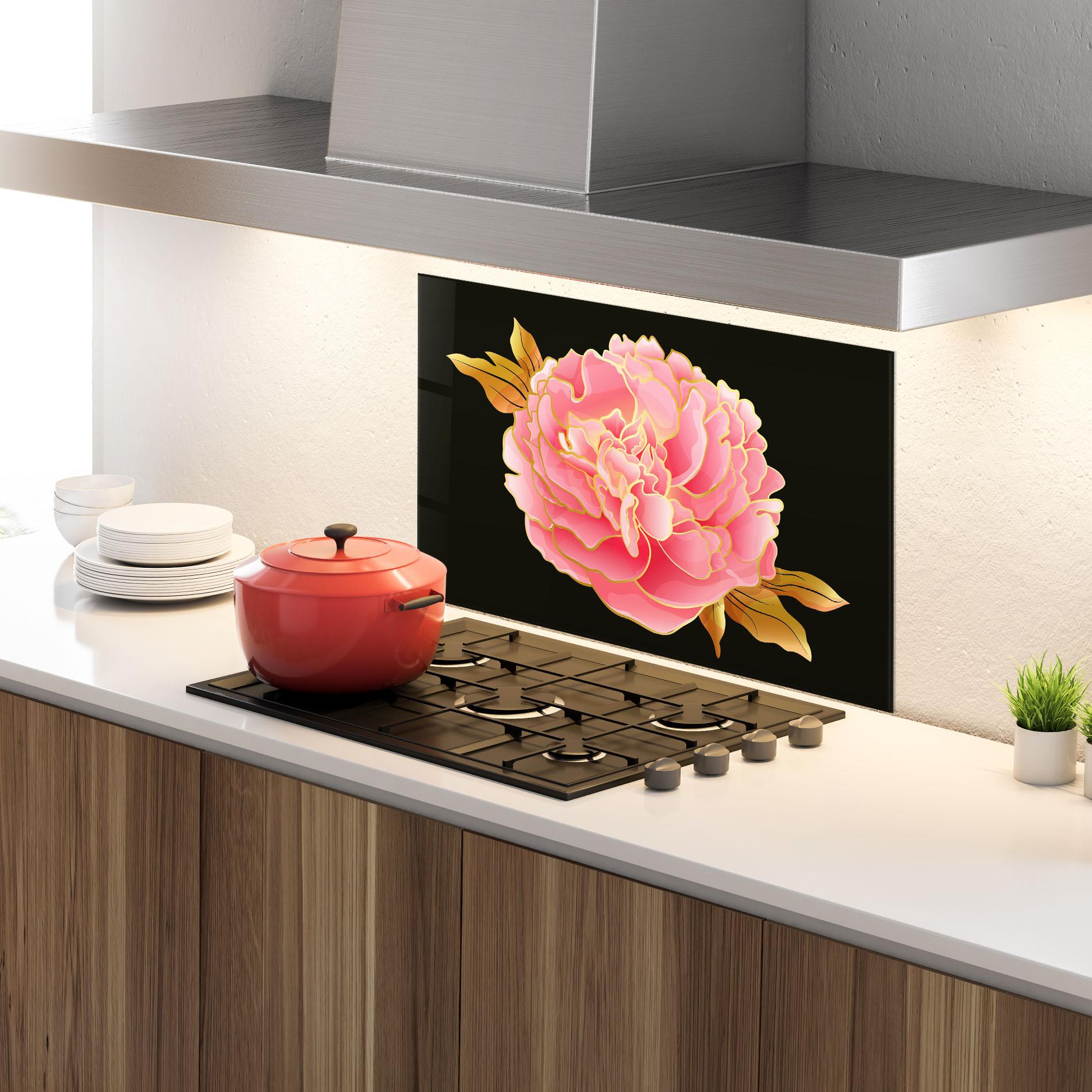 Panel Szklany do Kuchni Gold Pinkk Peony mockup 4