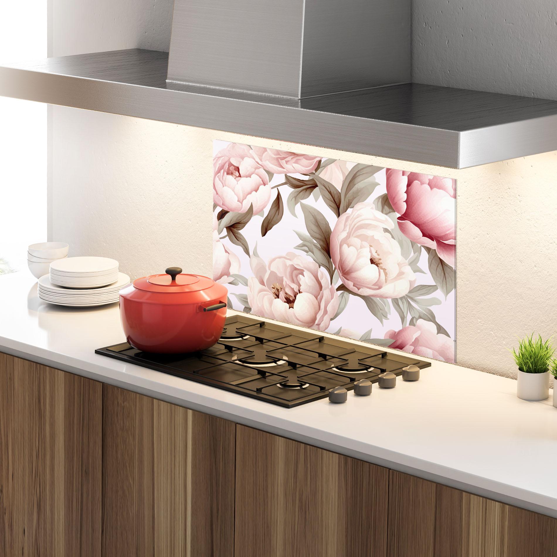 Panel Szklany do Kuchni Pink Peony Buds mockup 4