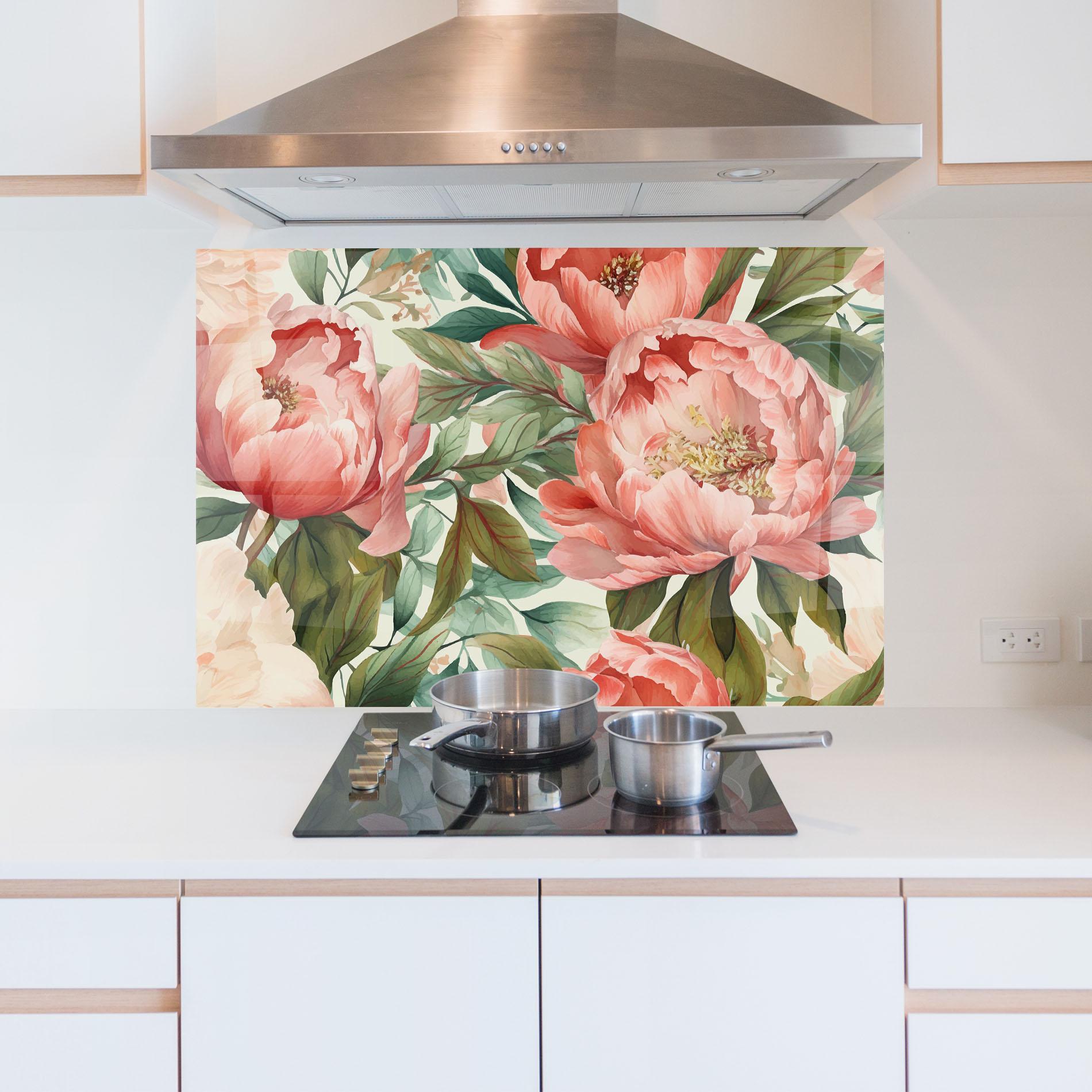 Panel Szklany do Kuchni Light Red Peony mockup 5