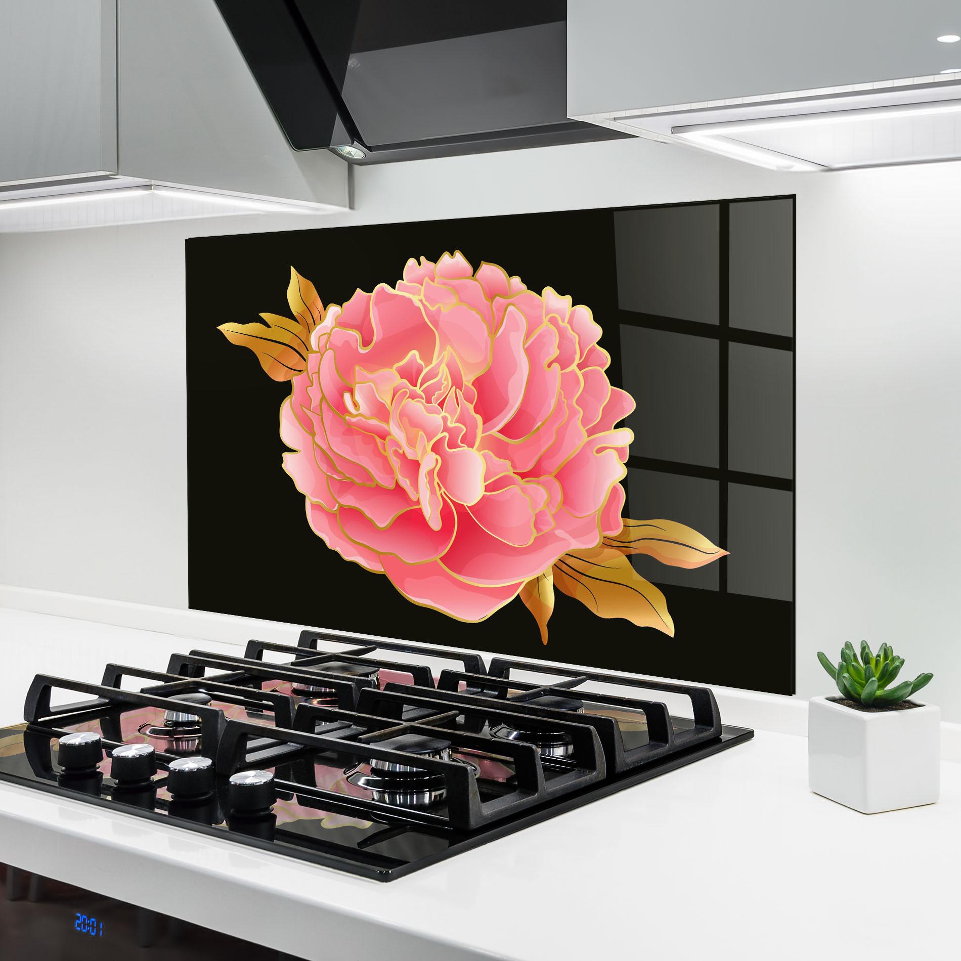 Panel Szklany do Kuchni Gold Pinkk Peony mockup 6