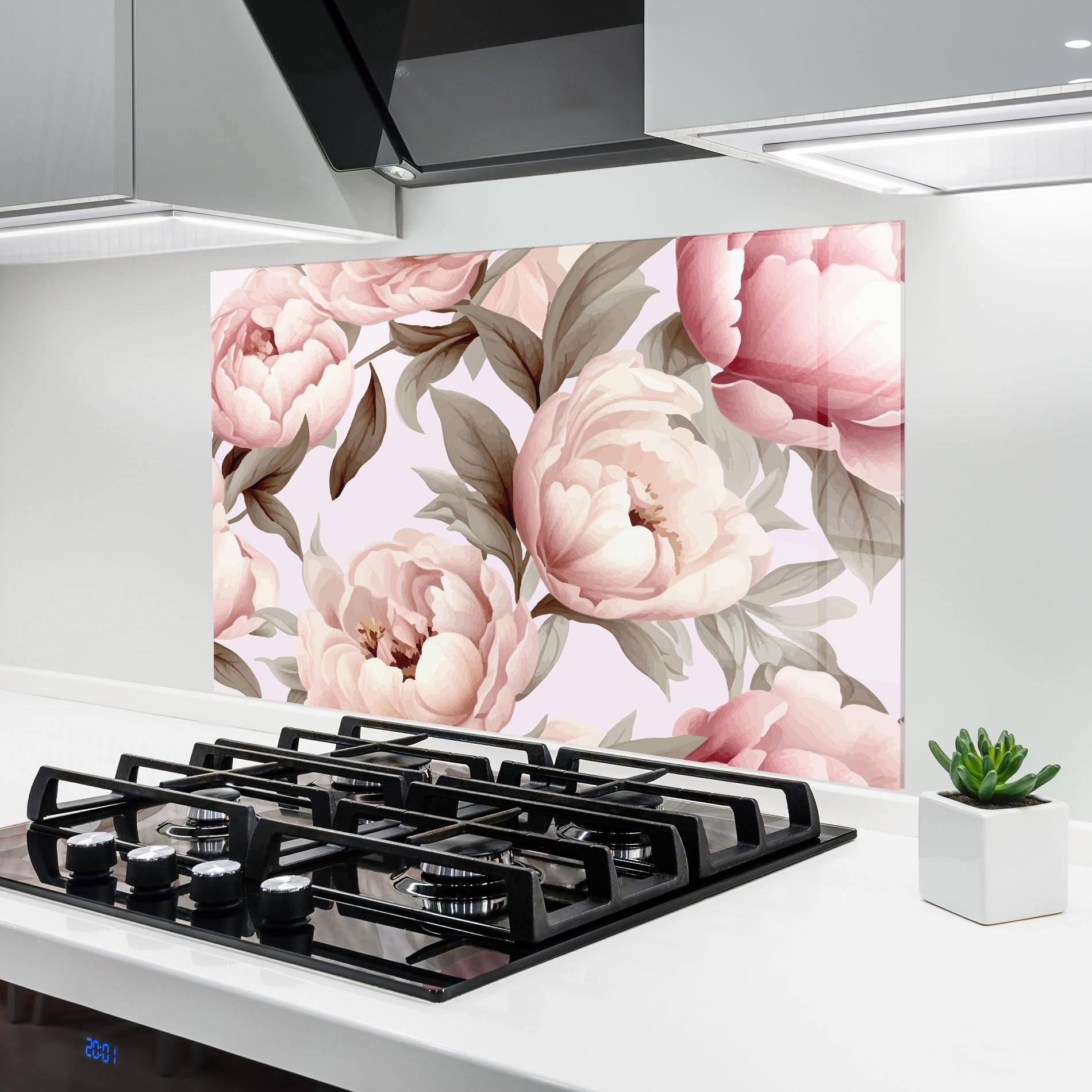 Panel Szklany do Kuchni Pink Peony Buds mockup 6
