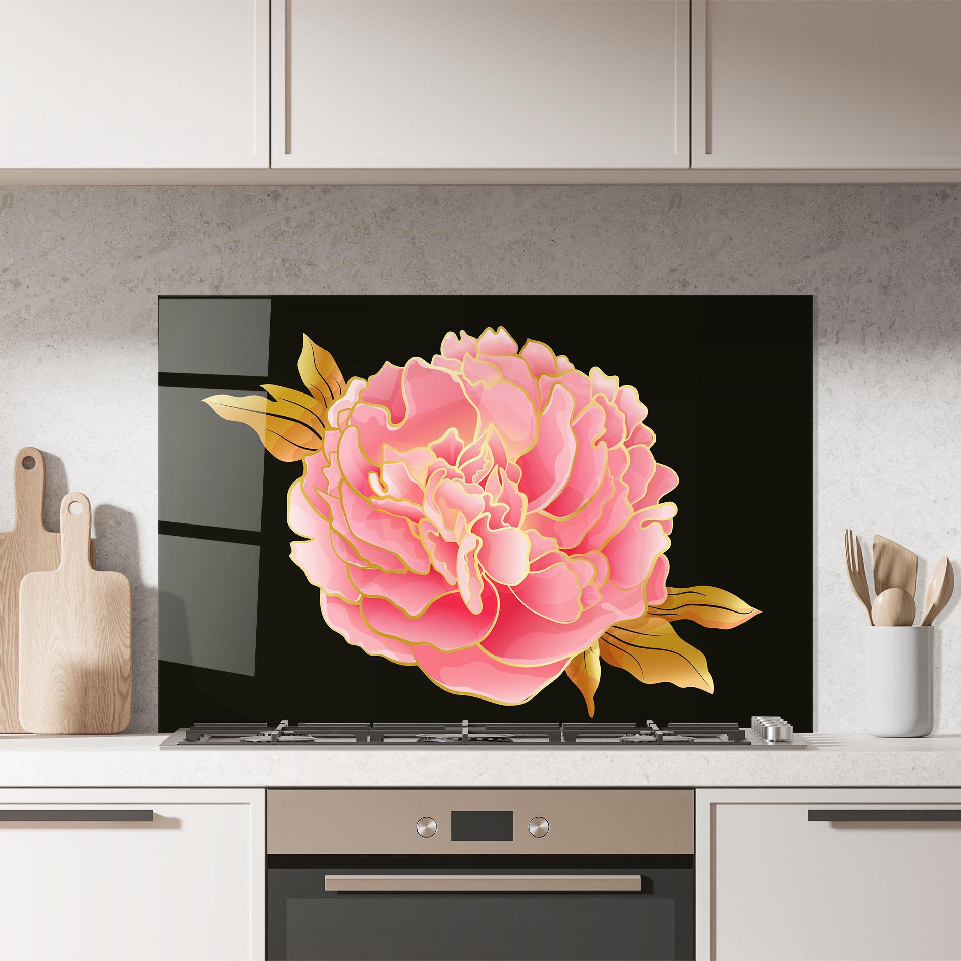 Panel Szklany do Kuchni Gold Pinkk Peony mockup 7