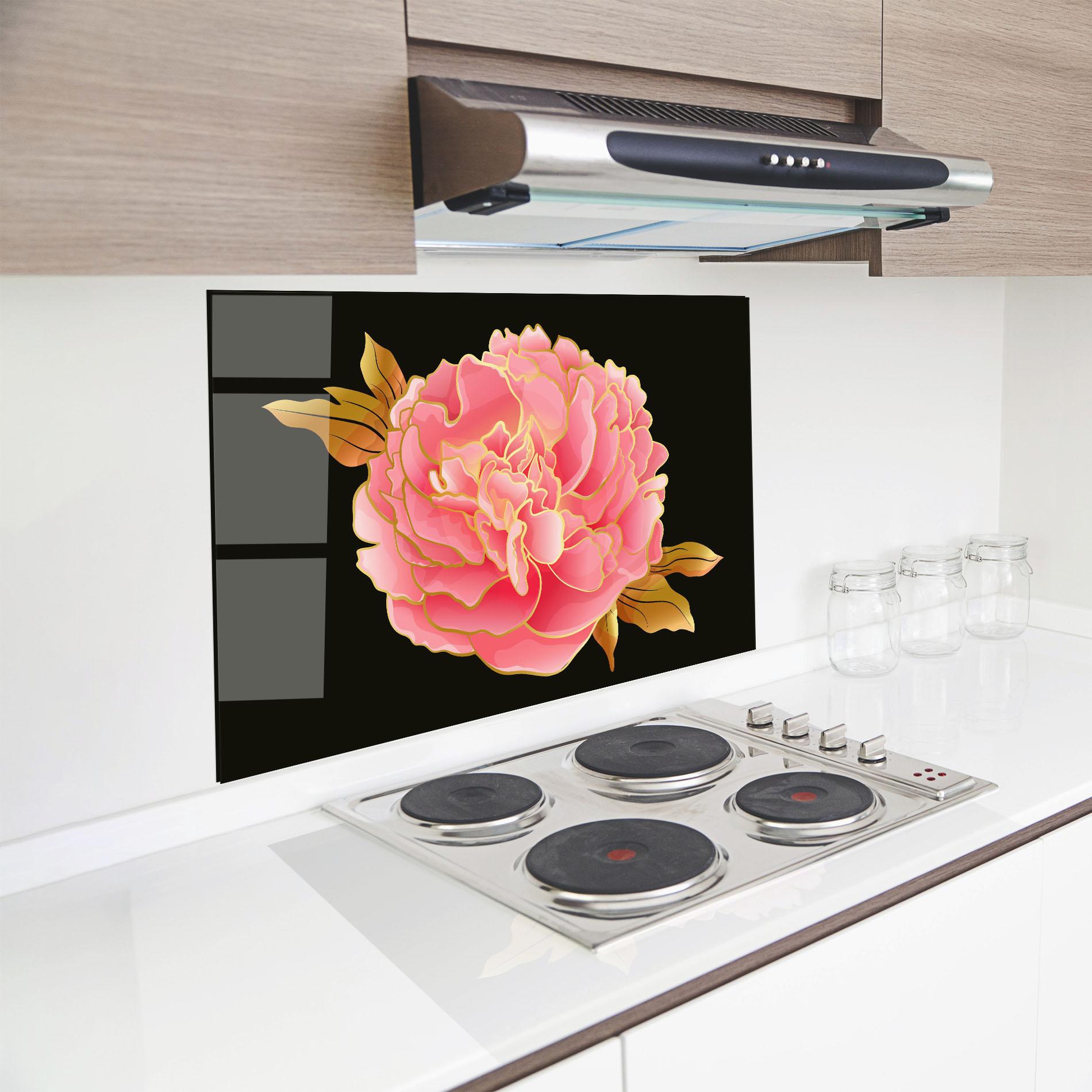 Panel Szklany do Kuchni Gold Pinkk Peony mockup 8