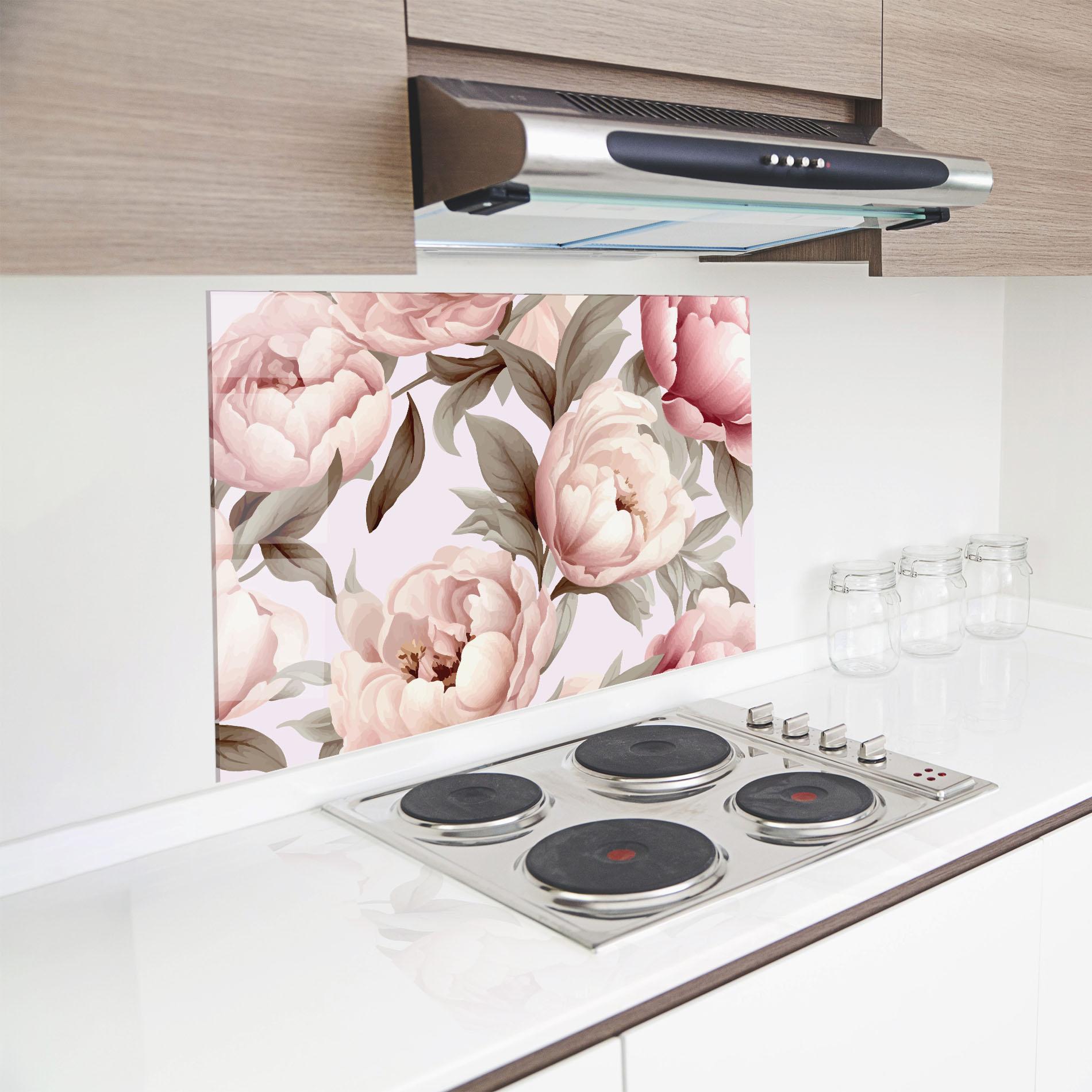 Panel Szklany do Kuchni Pink Peony Buds mockup 8