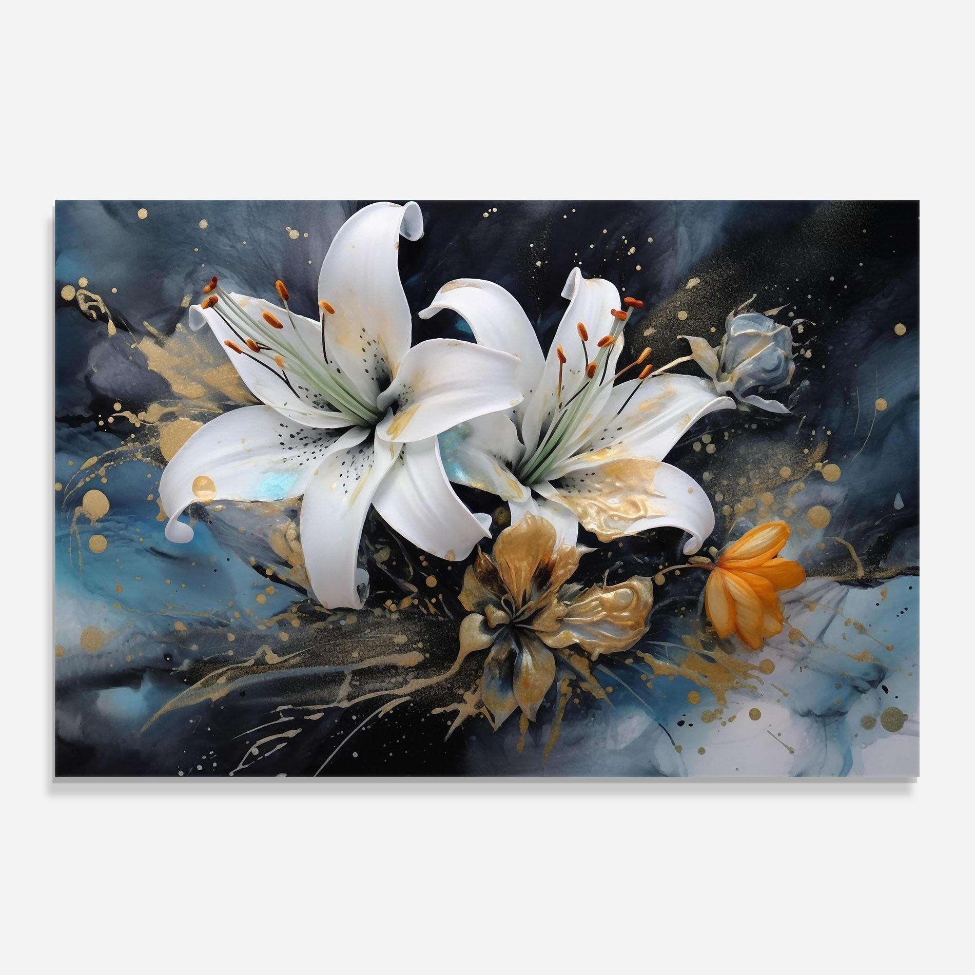 Panel Szklany do Kuchni Lily On Blue Painting mockup 0