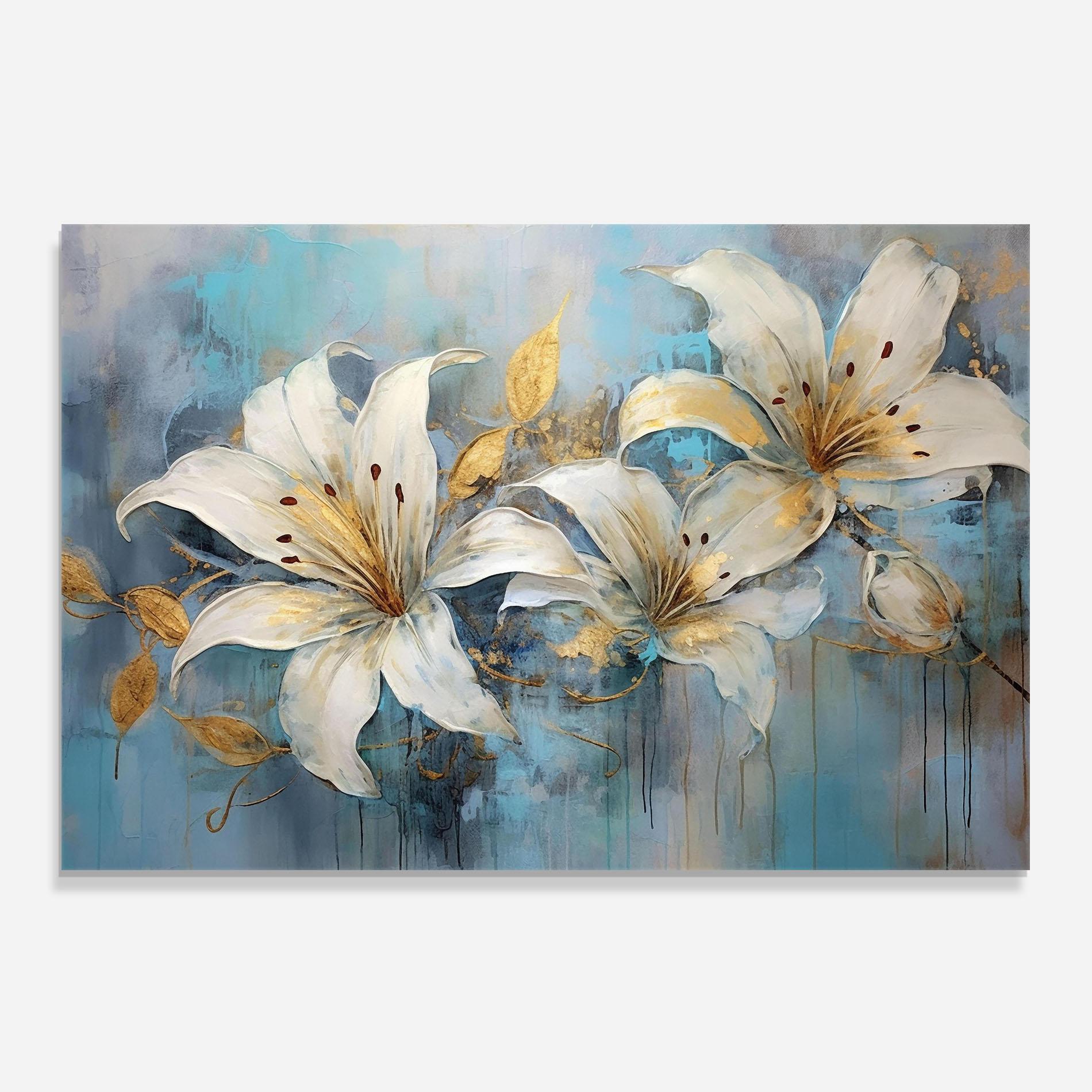 Panel Szklany do Kuchni Lily With Gold Painting mockup 0