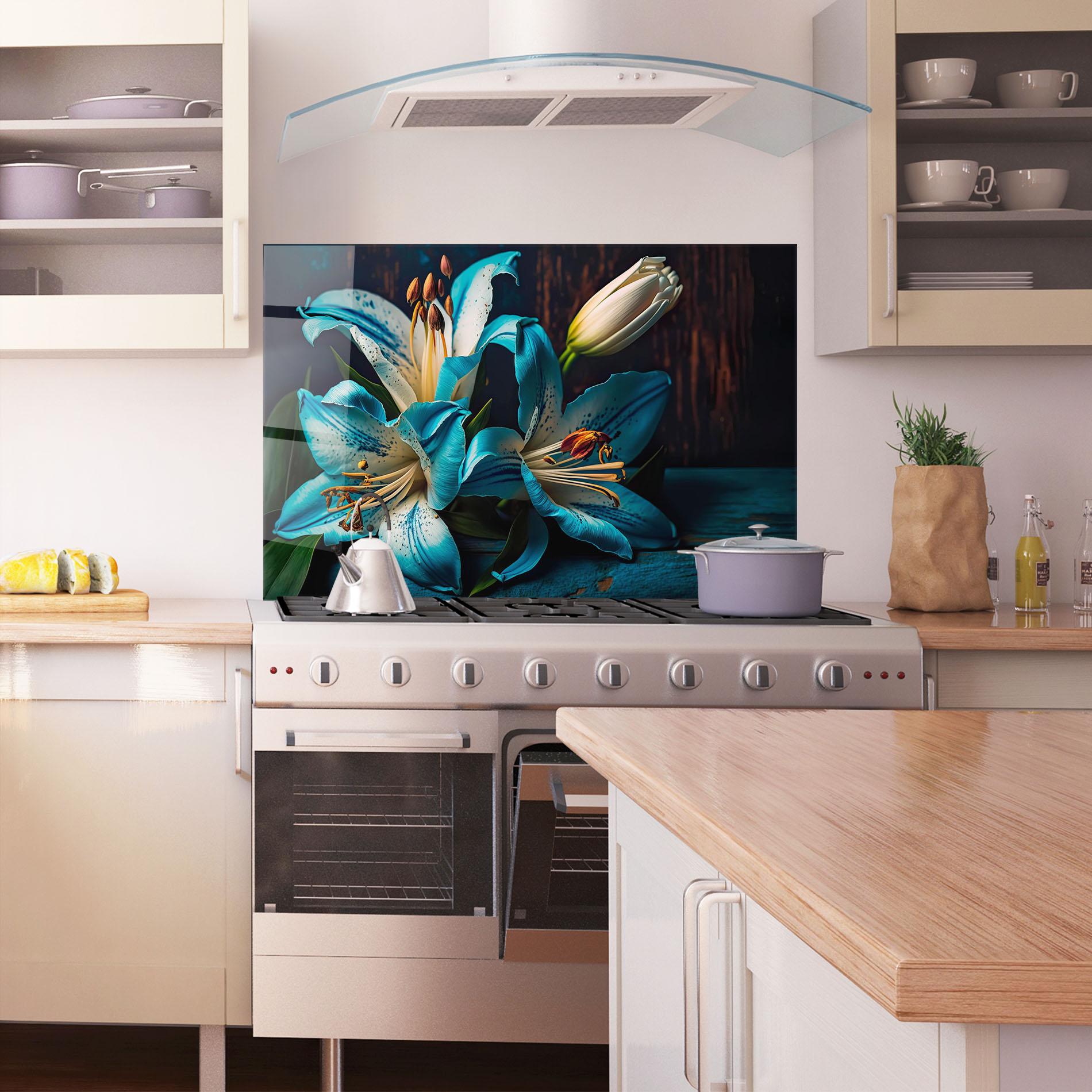 Panel Szklany do Kuchni Blue Lily mockup 1
