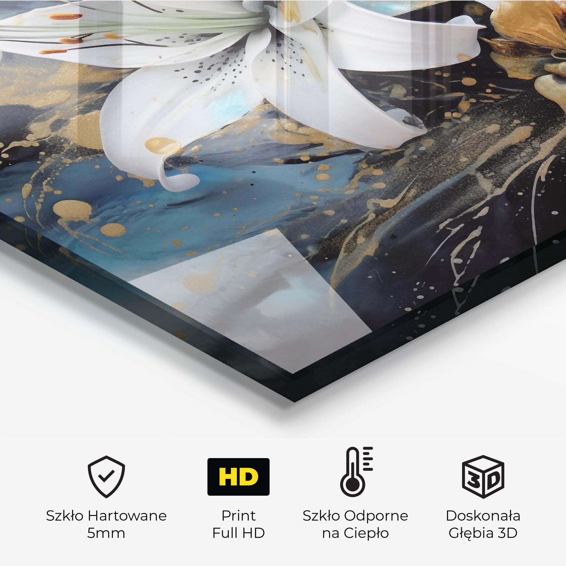 Panel Szklany do Kuchni Lily On Blue Painting mockup 2