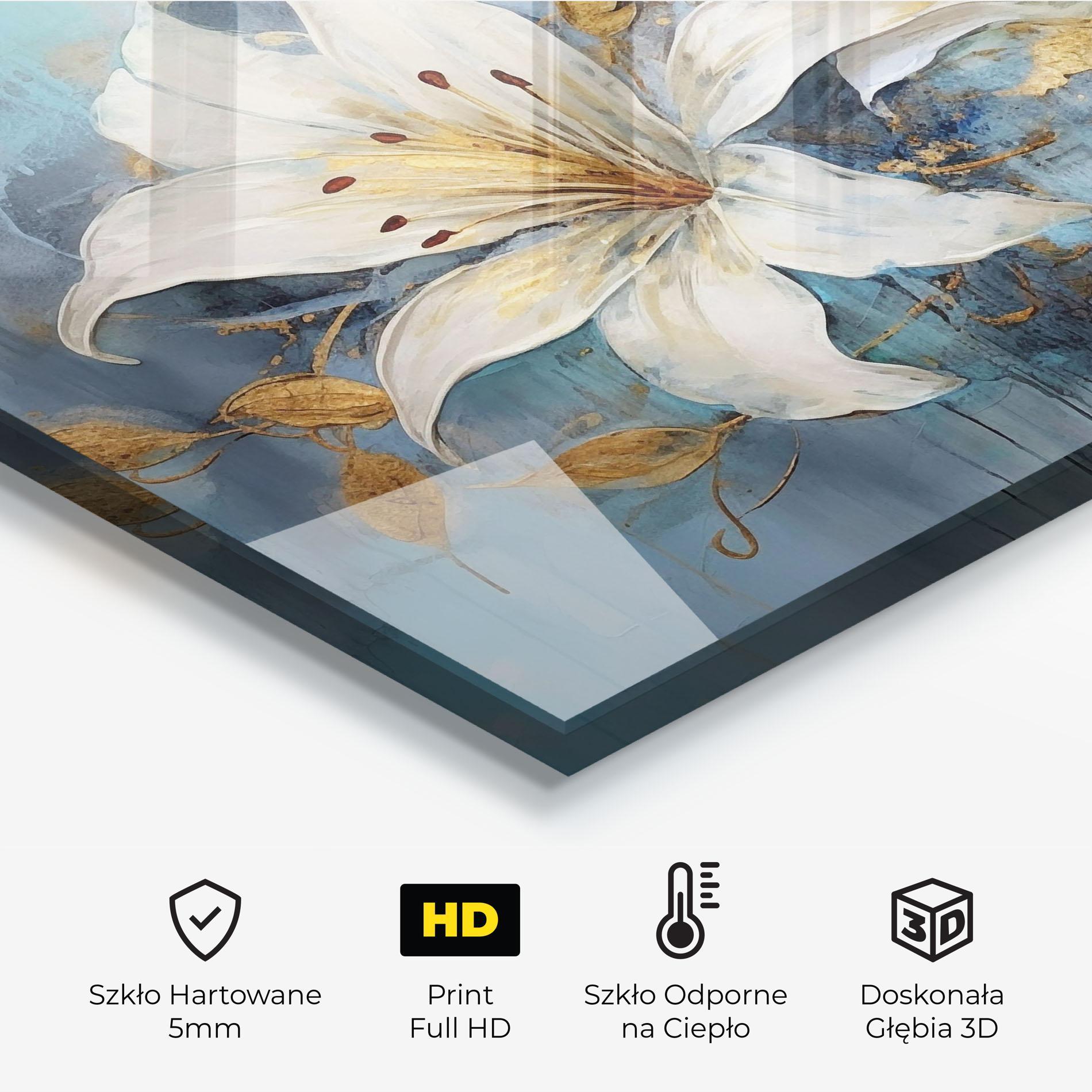 Panel Szklany do Kuchni Lily With Gold Painting mockup 2