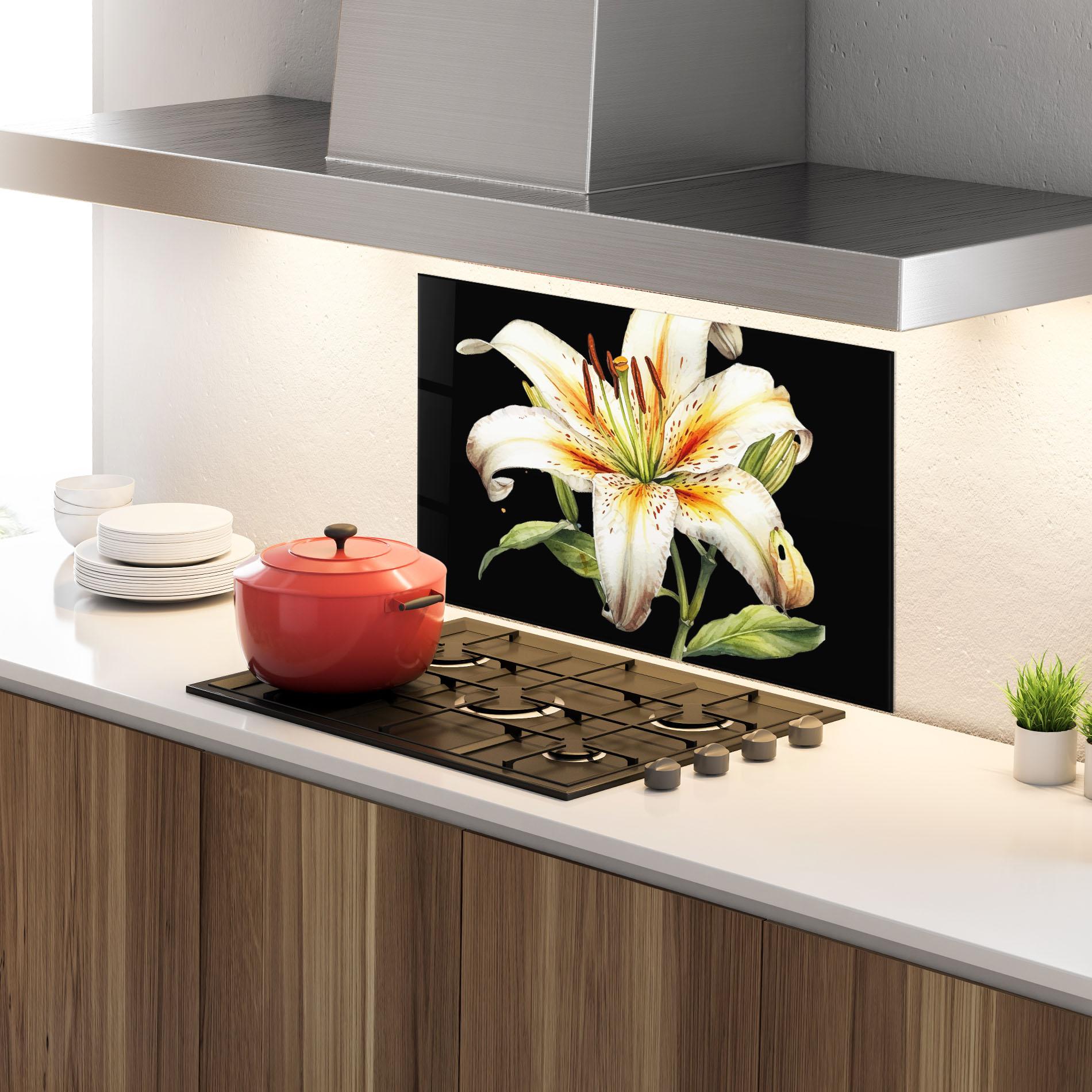 Panel Szklany do Kuchni Beautiful White Lily mockup 4