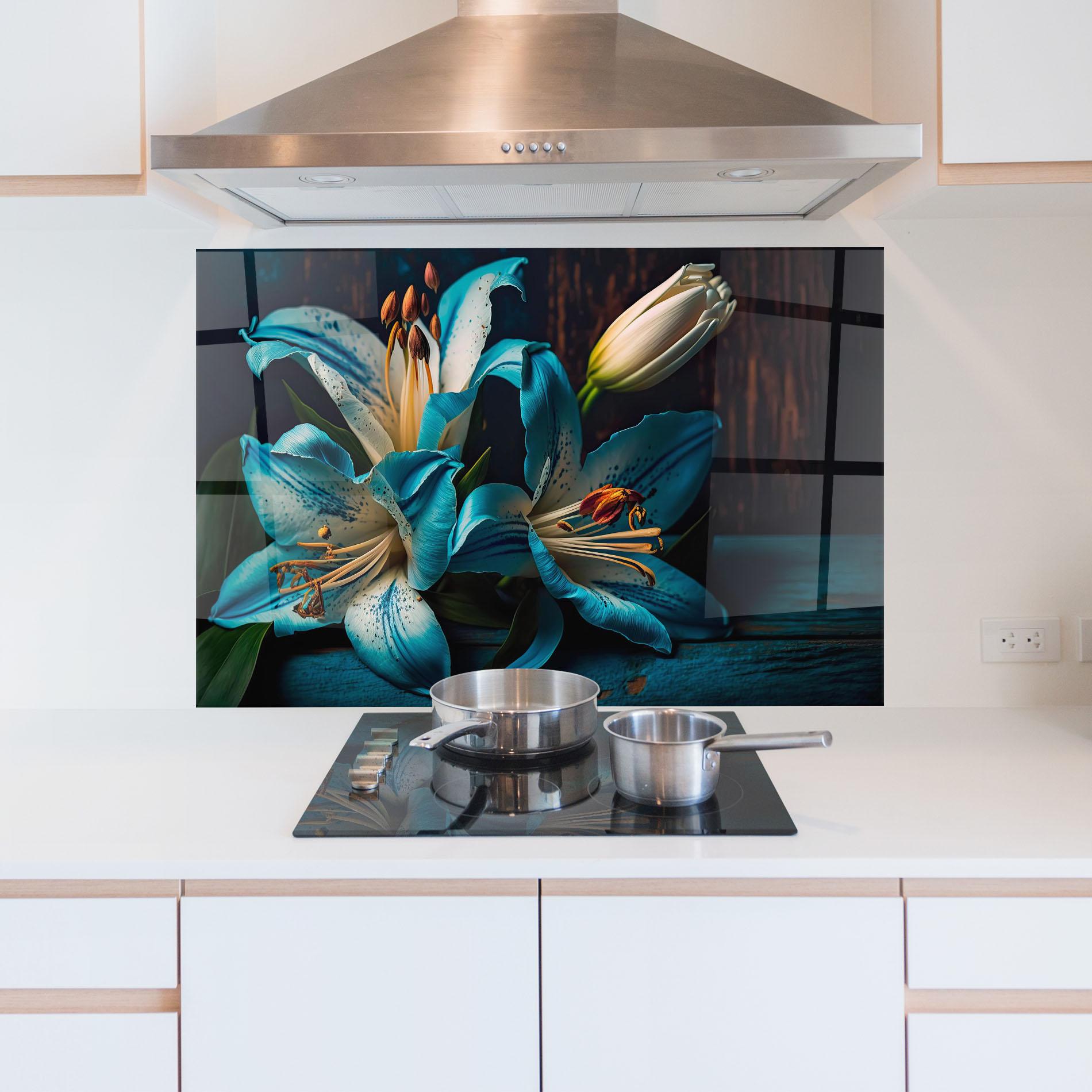 Panel Szklany do Kuchni Blue Lily mockup 5