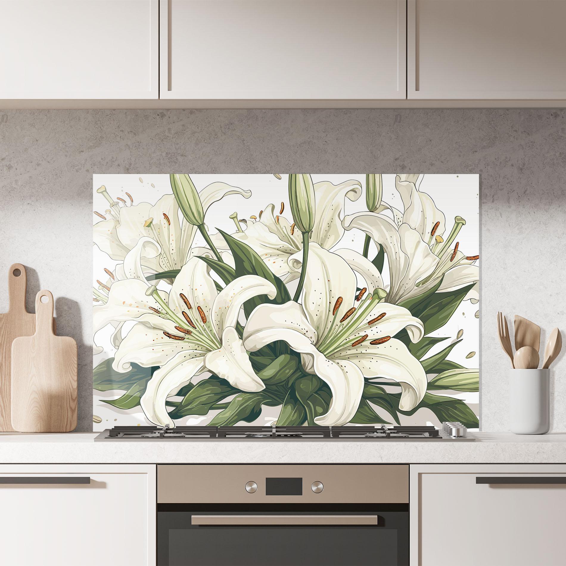 Panel Szklany do Kuchni Grey White Lily mockup 7