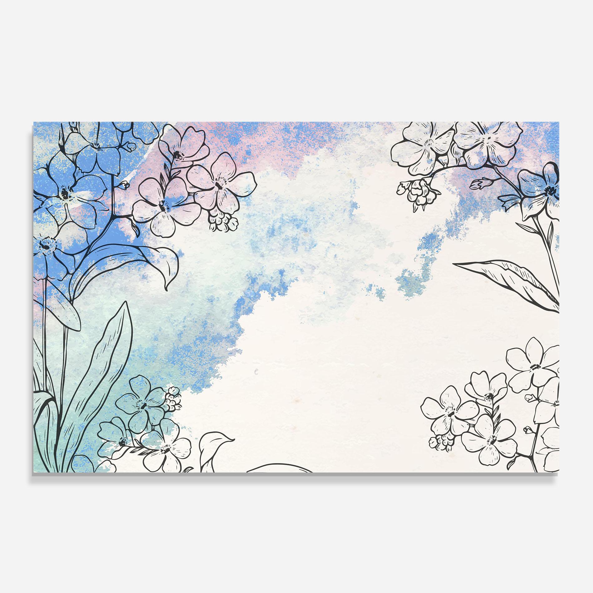 Panel Szklany do Kuchni Blue Watercolor Flower mockup 0