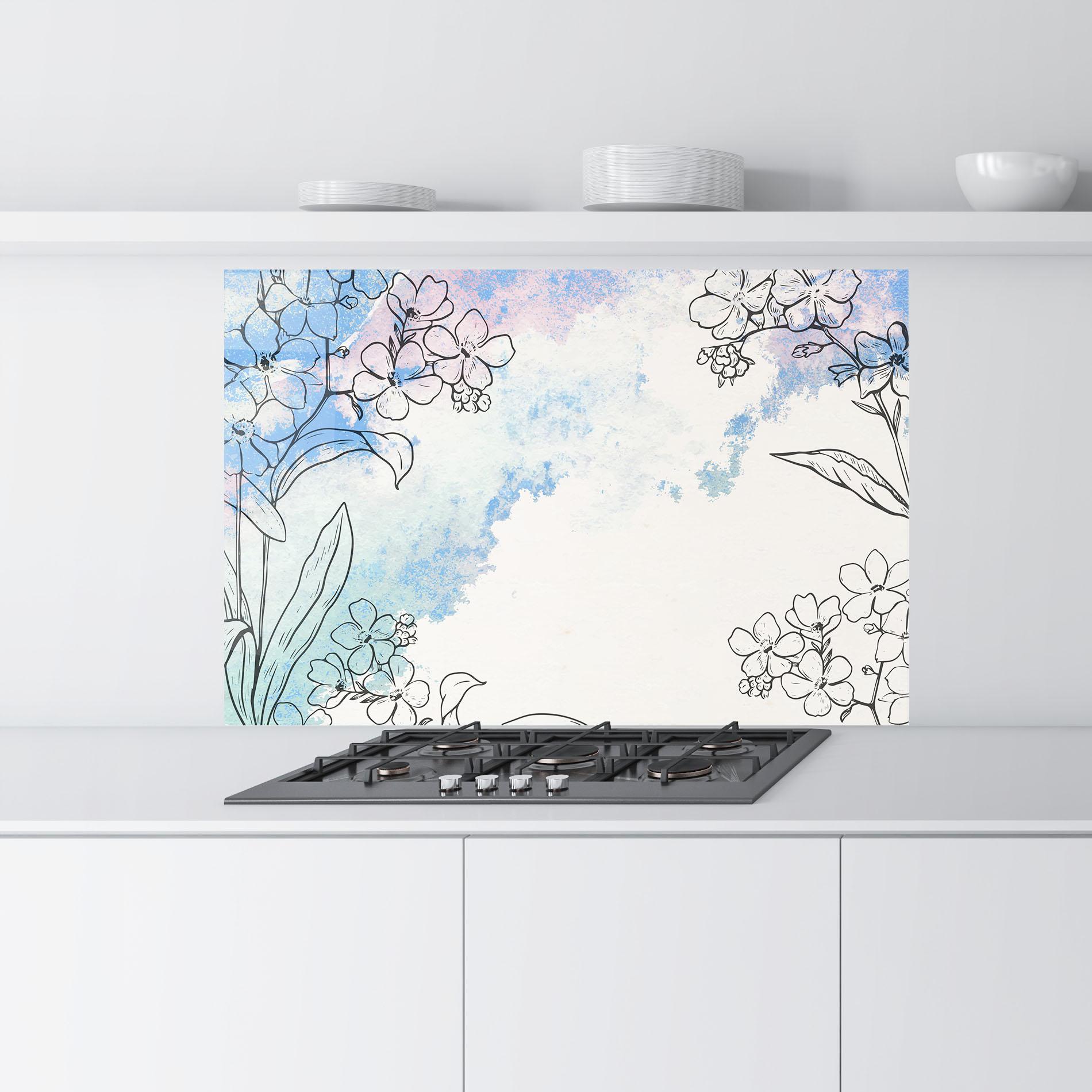 Panel Szklany do Kuchni Blue Watercolor Flower mockup 9