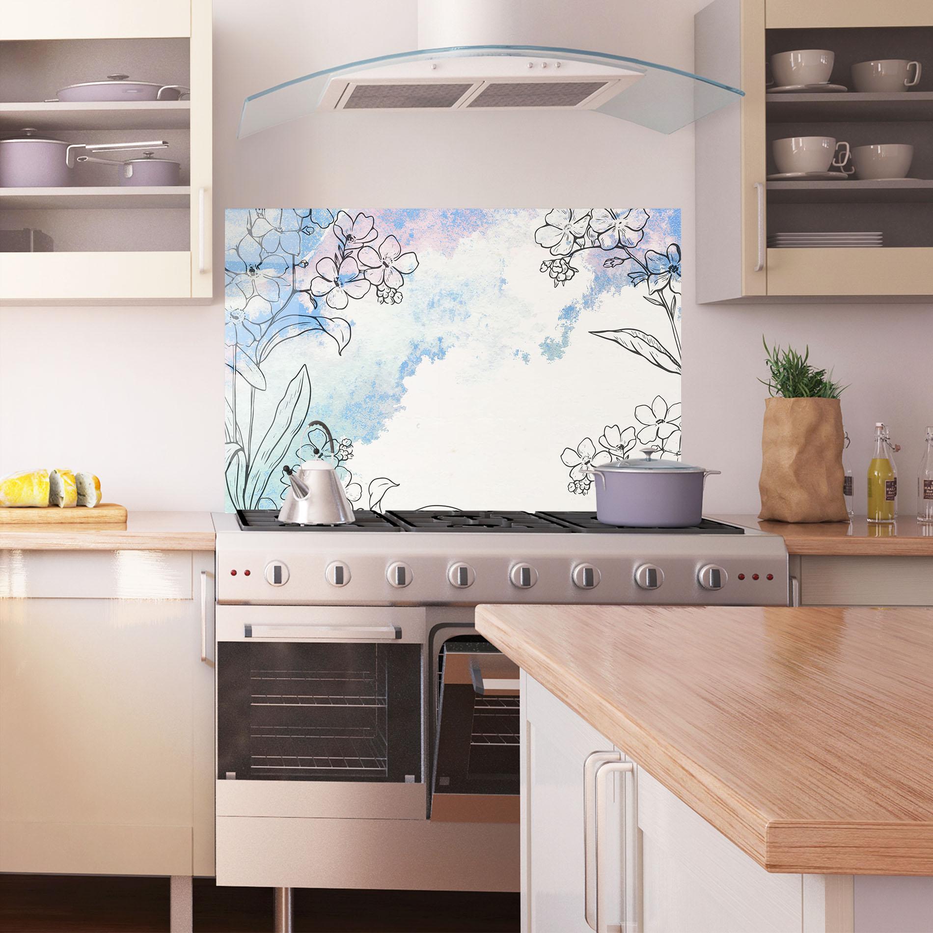 Panel Szklany do Kuchni Blue Watercolor Flower mockup 1