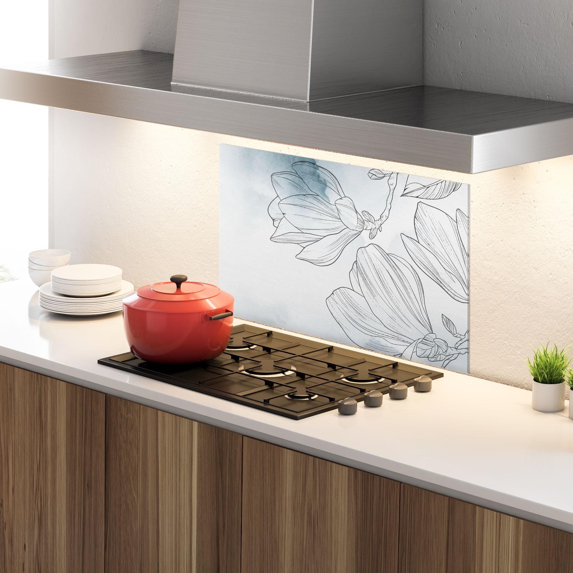 Panel Szklany do Kuchni Blue Line Flower mockup 4