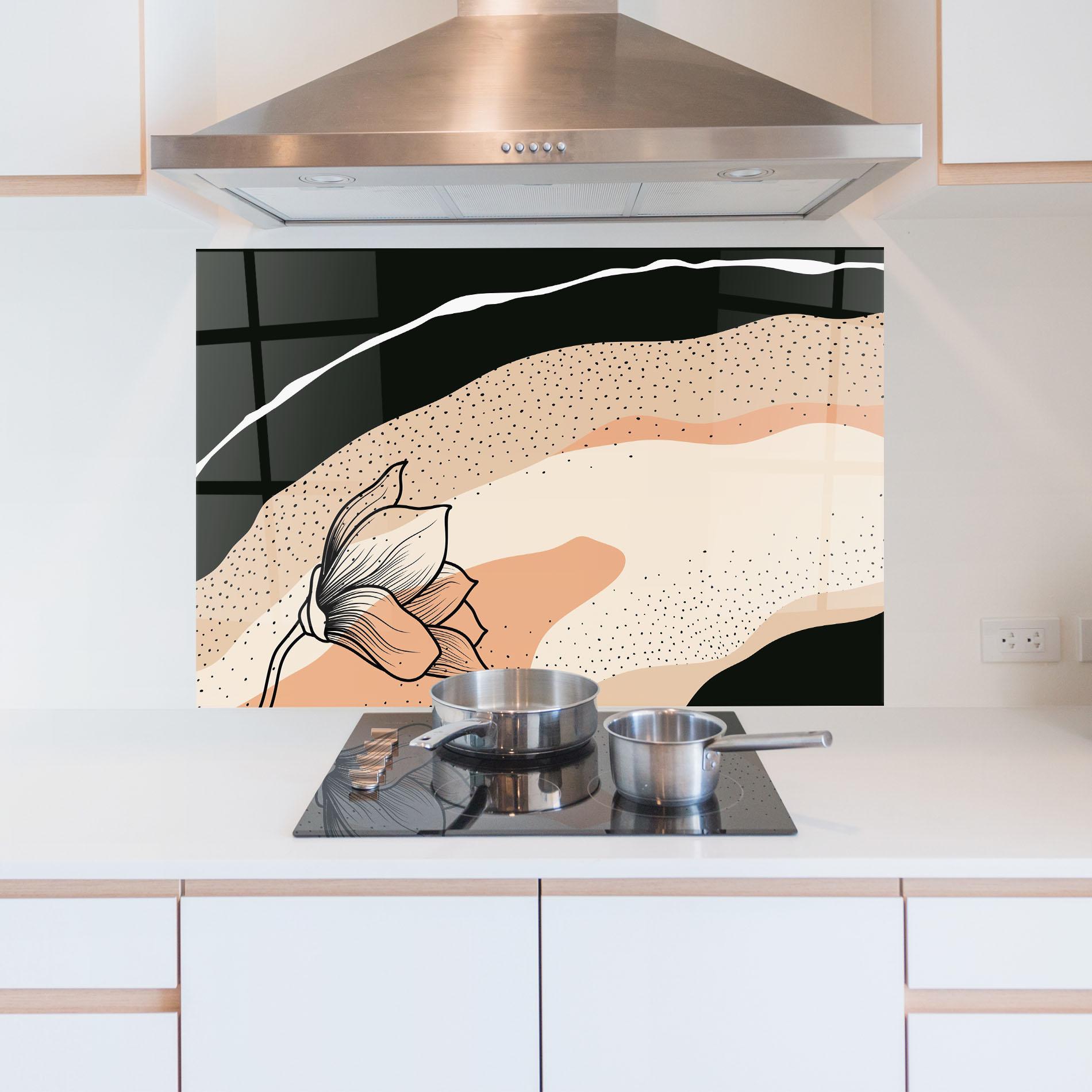 Panel Szklany do Kuchni Black Line Art Plant mockup 5