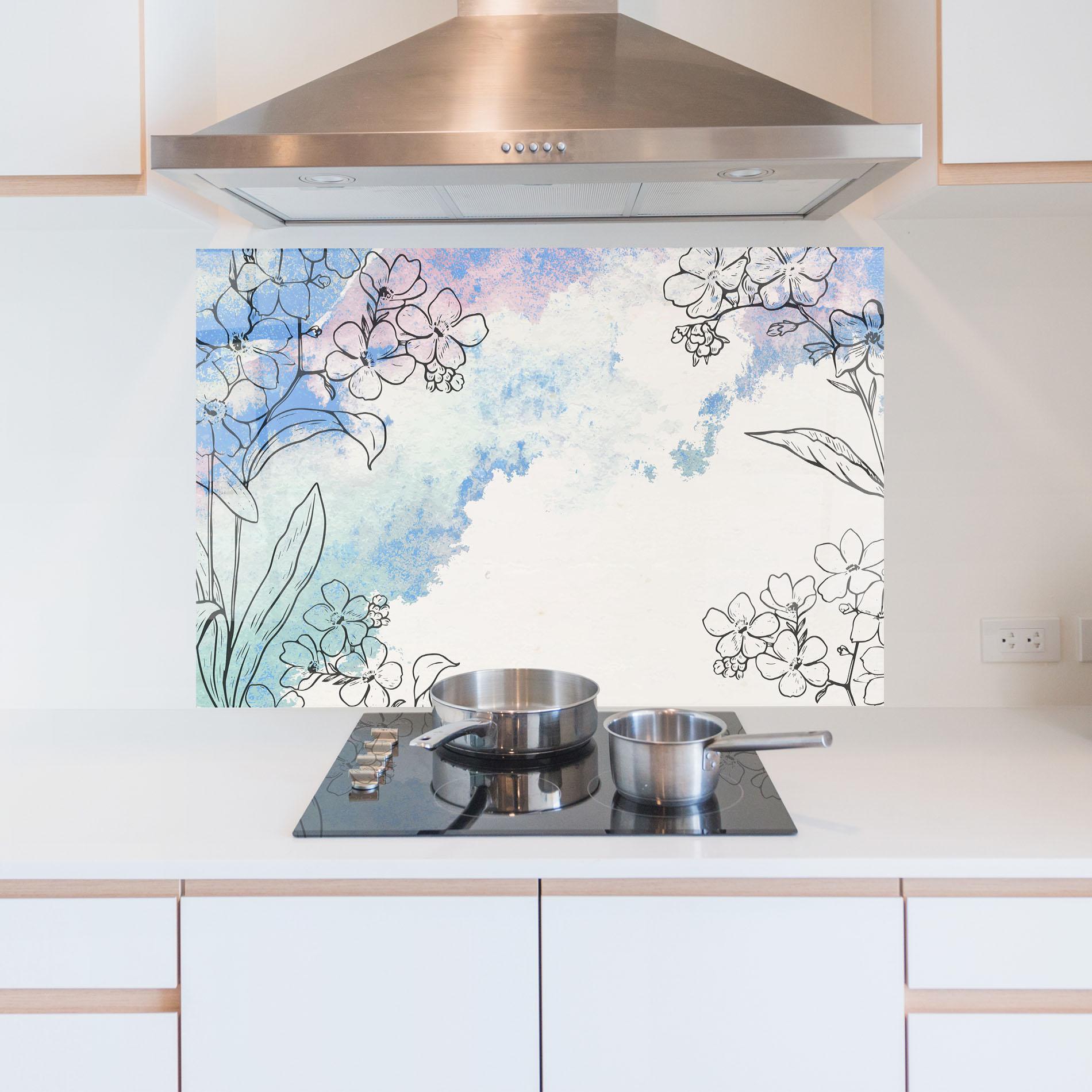 Panel Szklany do Kuchni Blue Watercolor Flower mockup 5
