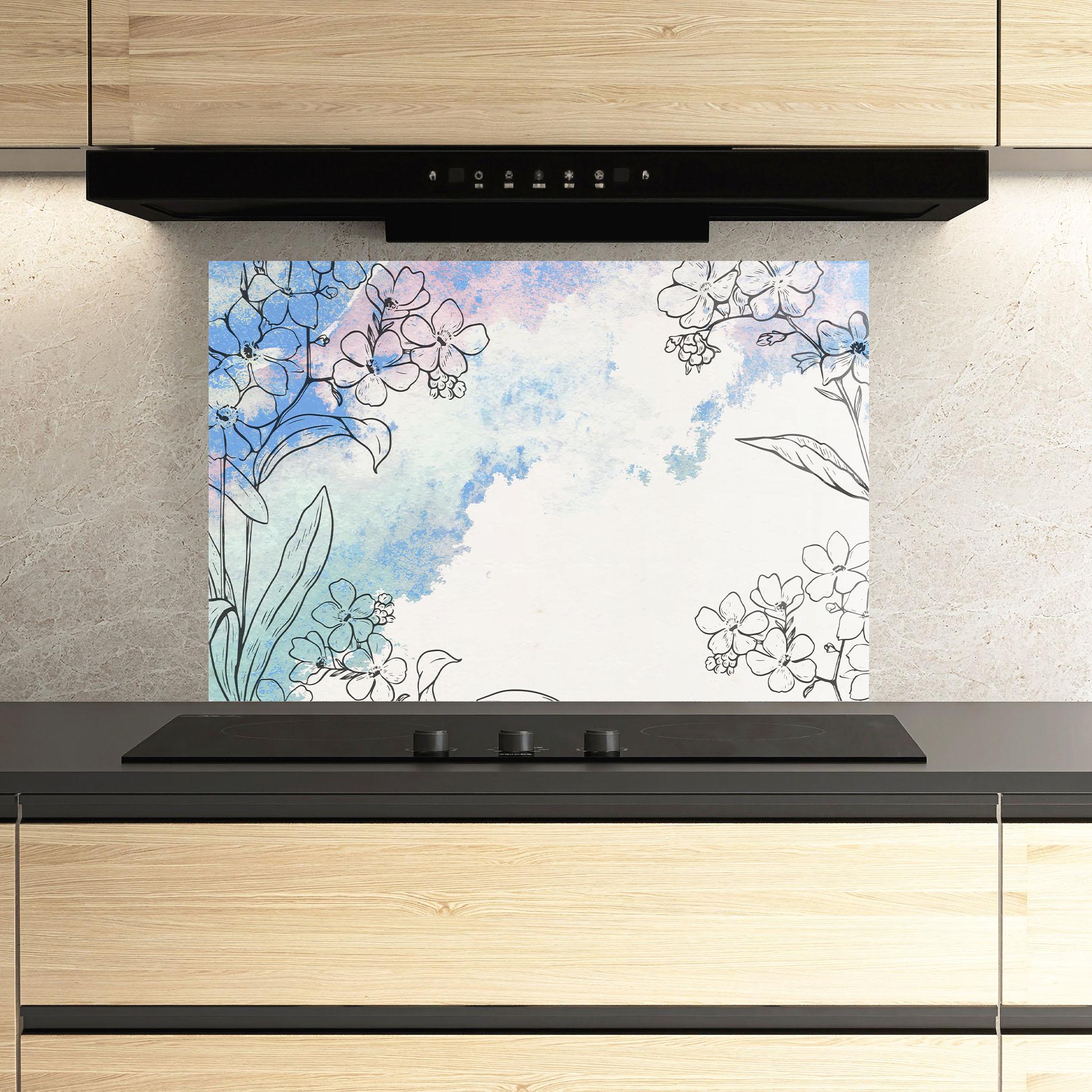 Panel Szklany do Kuchni Blue Watercolor Flower mockup 3