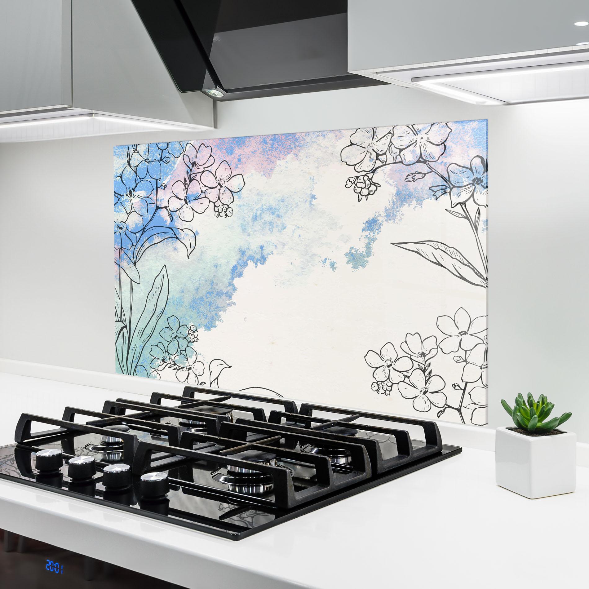 Panel Szklany do Kuchni Blue Watercolor Flower mockup 6